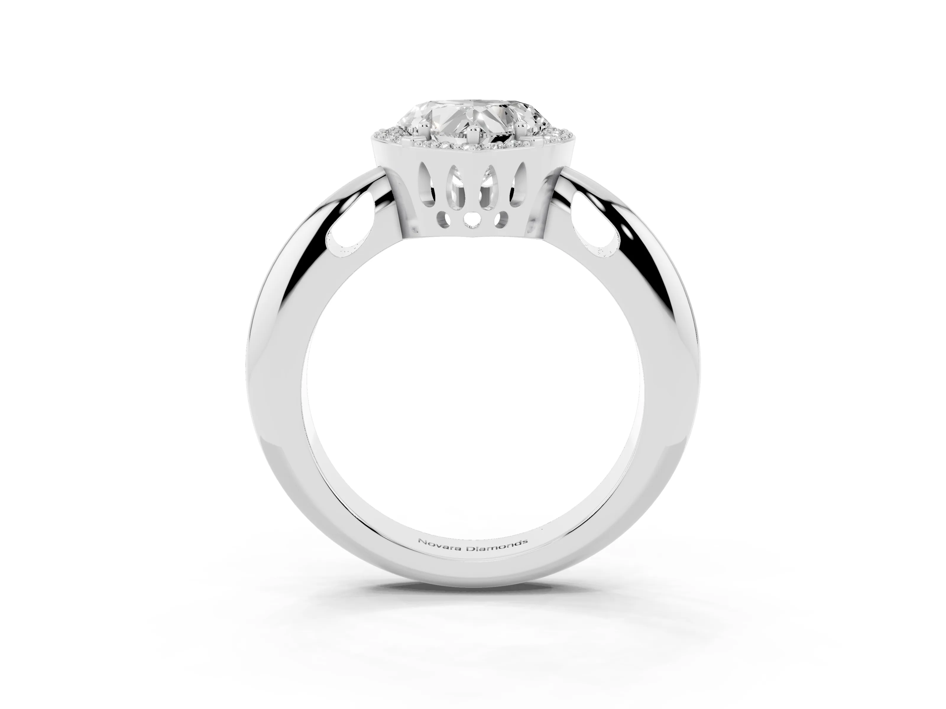 Heart Cut Diamond Halo Engagement Ring Set in Platinum with Plain Split Shank and Prong Setting