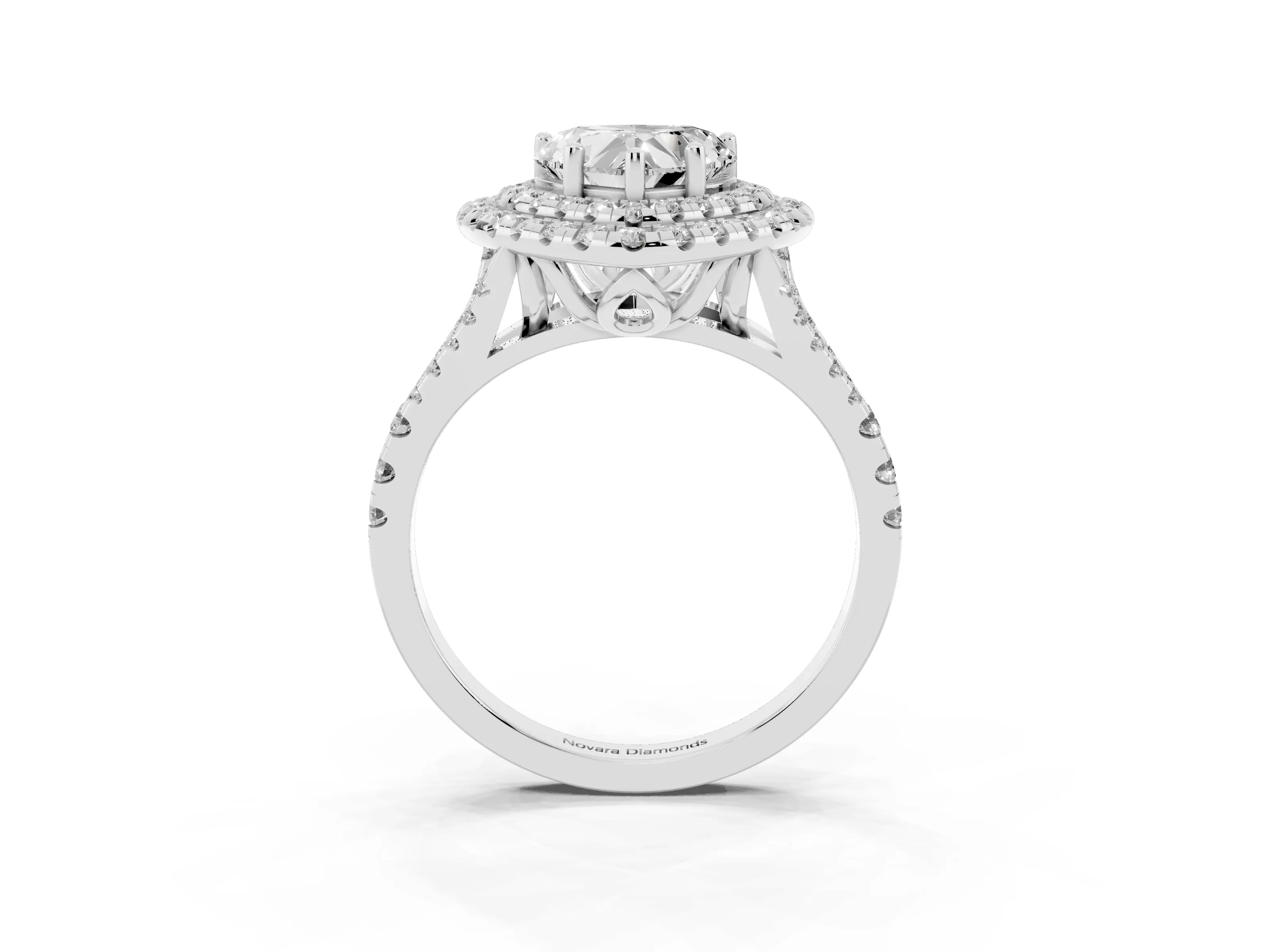 Heart Cut Diamond Double Halo Ring Set in Silver with Pavé Split Shank and Prong Setting