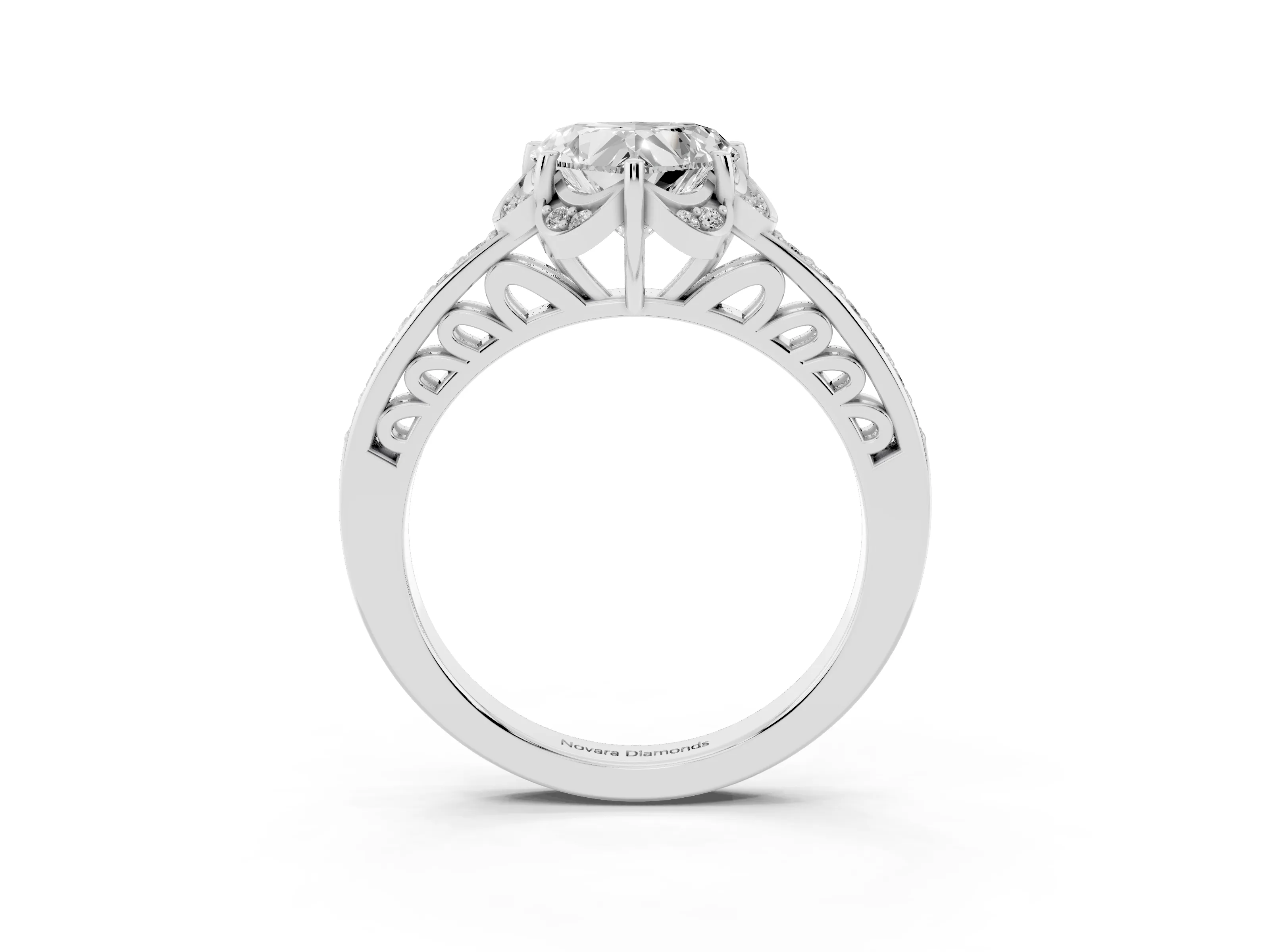 Heart Cut Diamond Halo Ring Set in Silver with Channel Set Band and Prong Setting