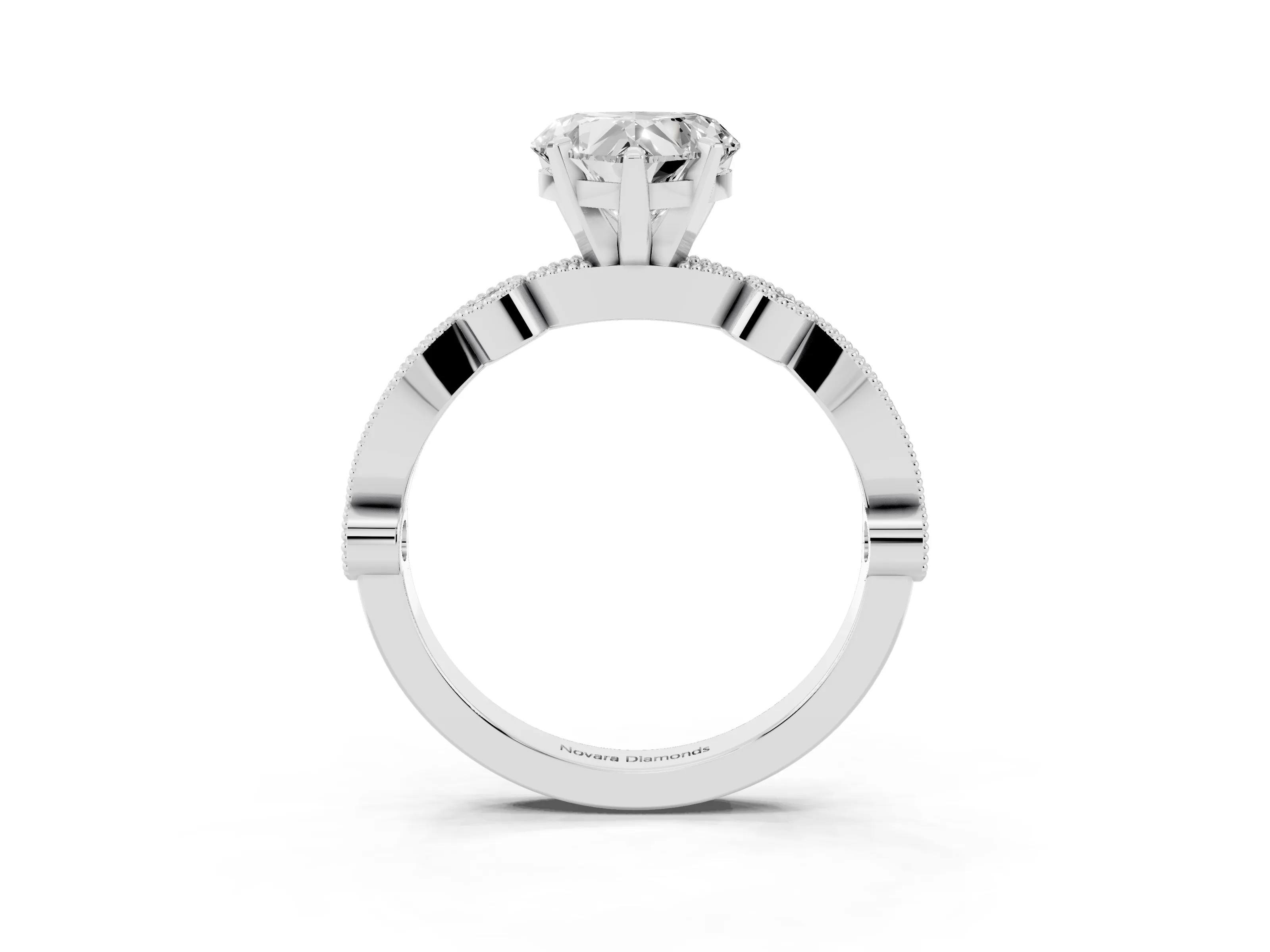 Heart Cut Diamond Solitaire Engagement Ring Set in White gold with Milgrain Bezel Accent Band