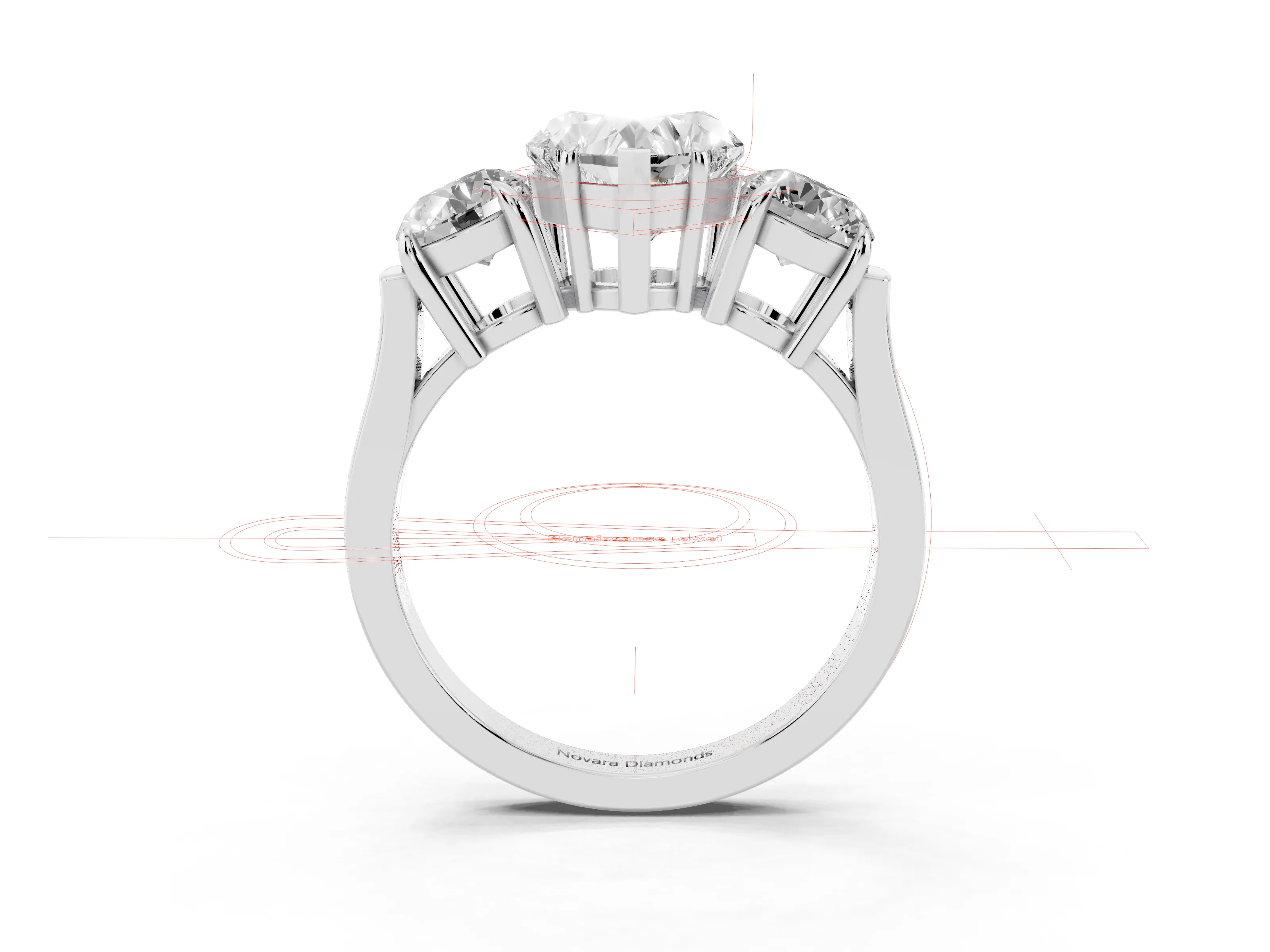 Heart Cut Diamond Three-Stone Ring Set in Platinum with Round Accent Stones and Plain Band