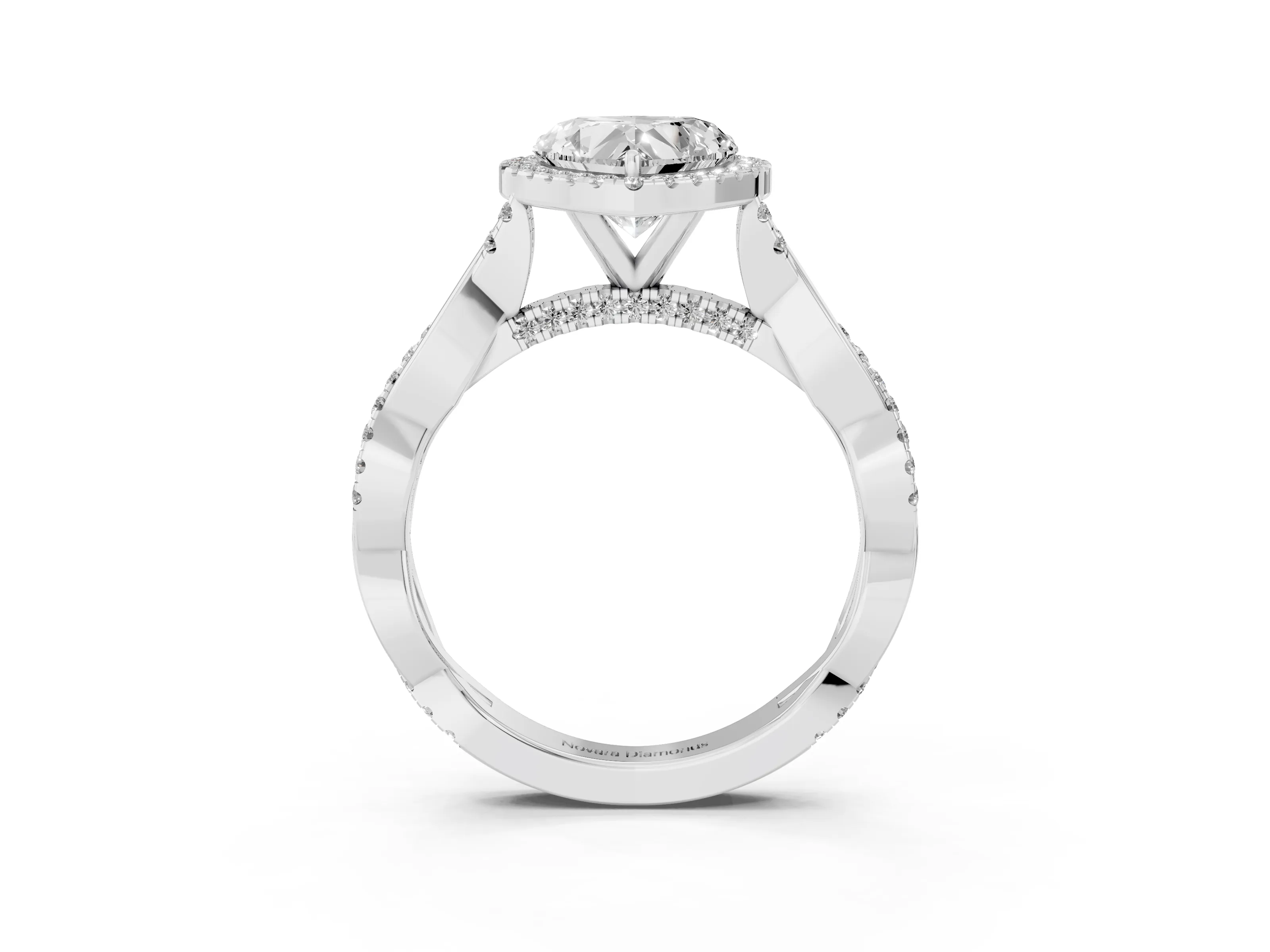 Heart Cut Diamond Halo Twist Band Solitaire Ring Set in Silver with Prong Setting