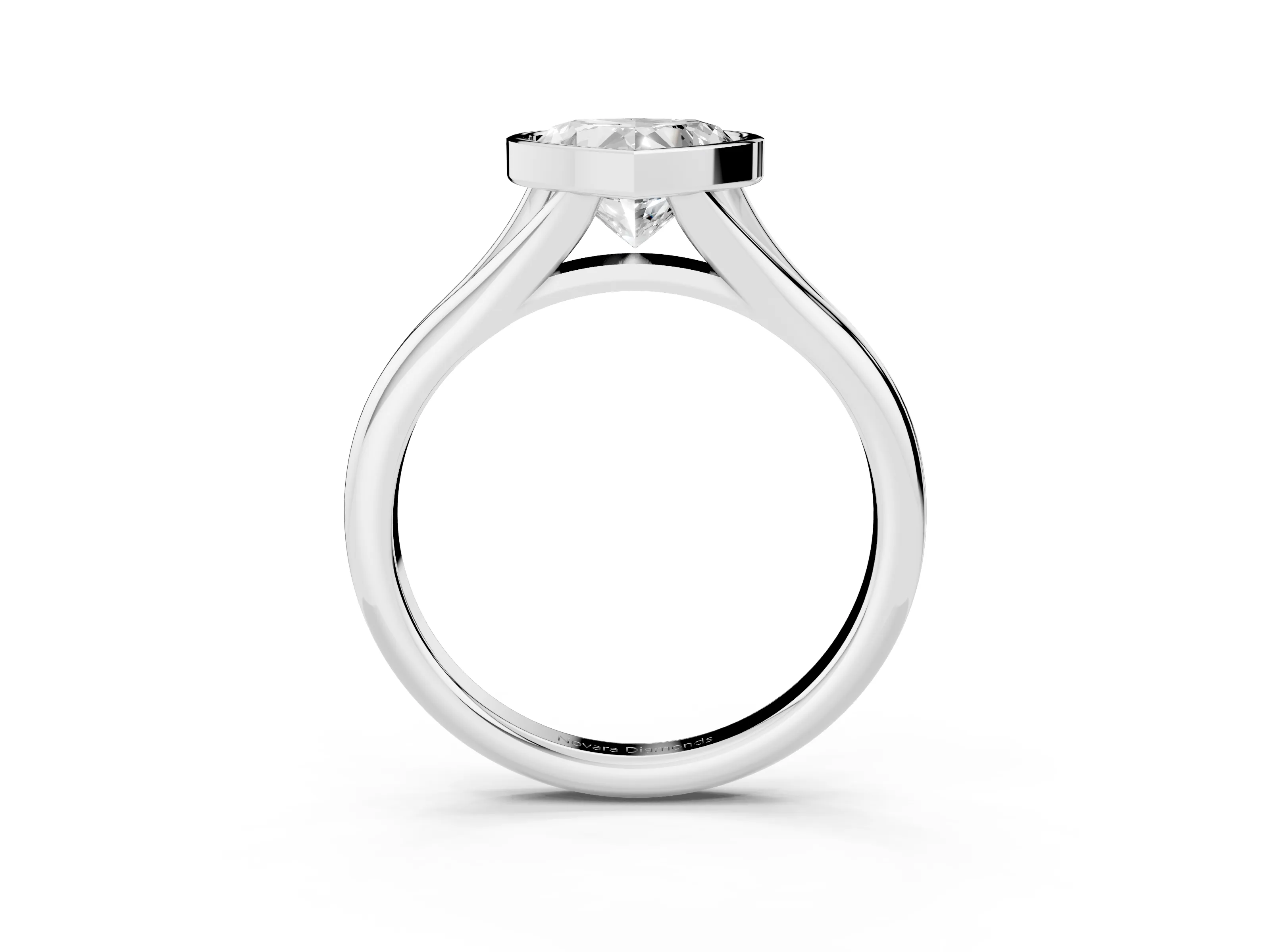 Bezel Set Heart Cut Diamond Solitaire Ring Set in Platinum with Smooth Band