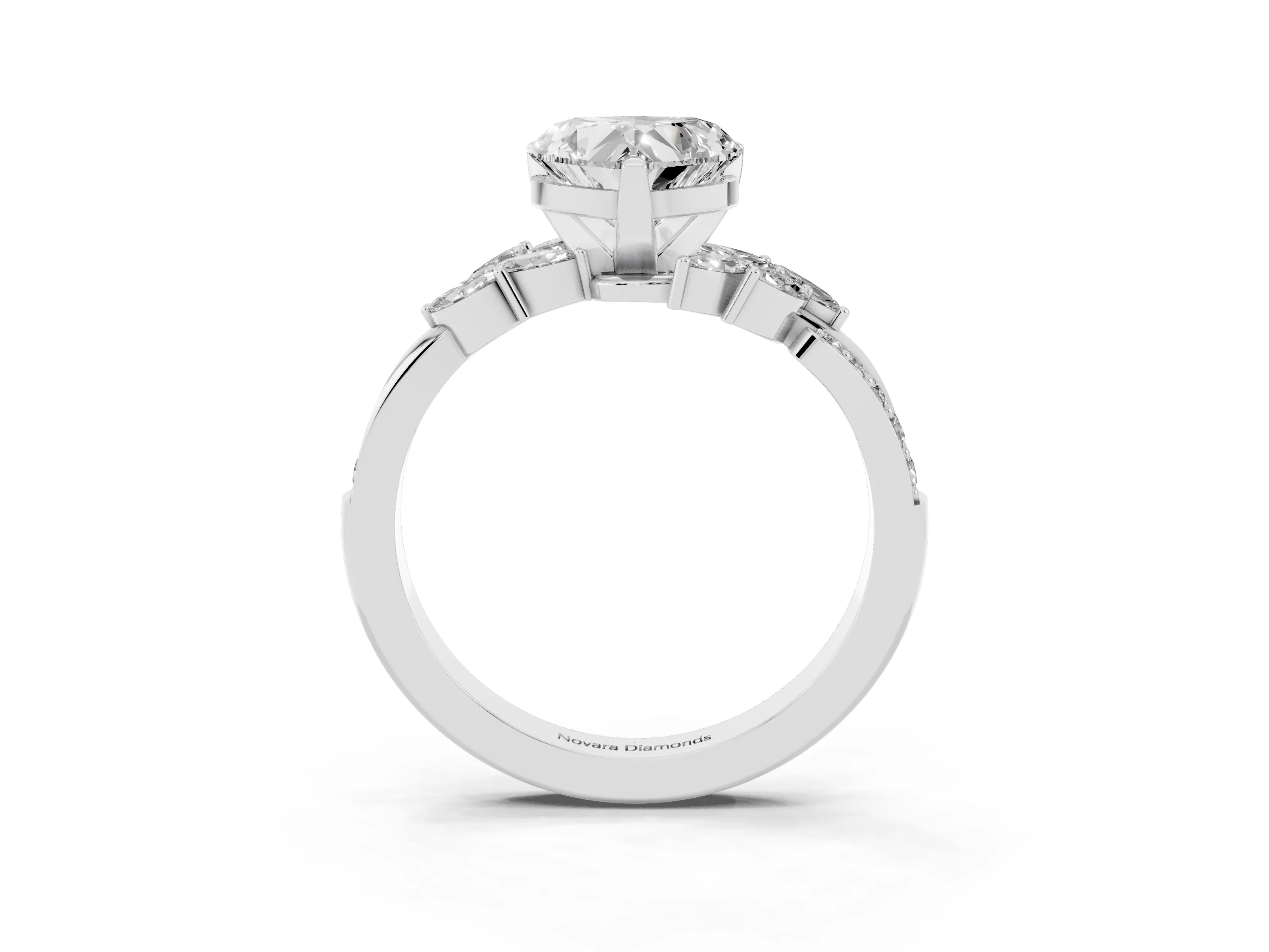 Heart Cut Diamond Solitaire Ring Set in White gold with Marquise Twist Band and Prong Setting