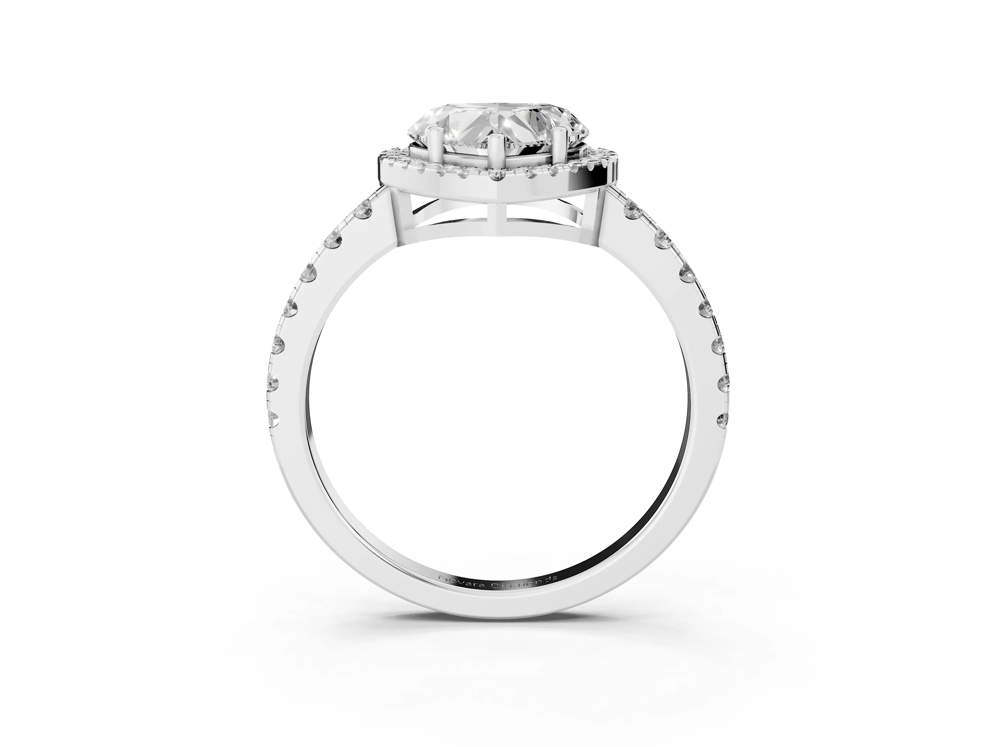 Heart Cut Diamond Halo Ring Set in White gold with Delicate Pavé Band and Prong Setting