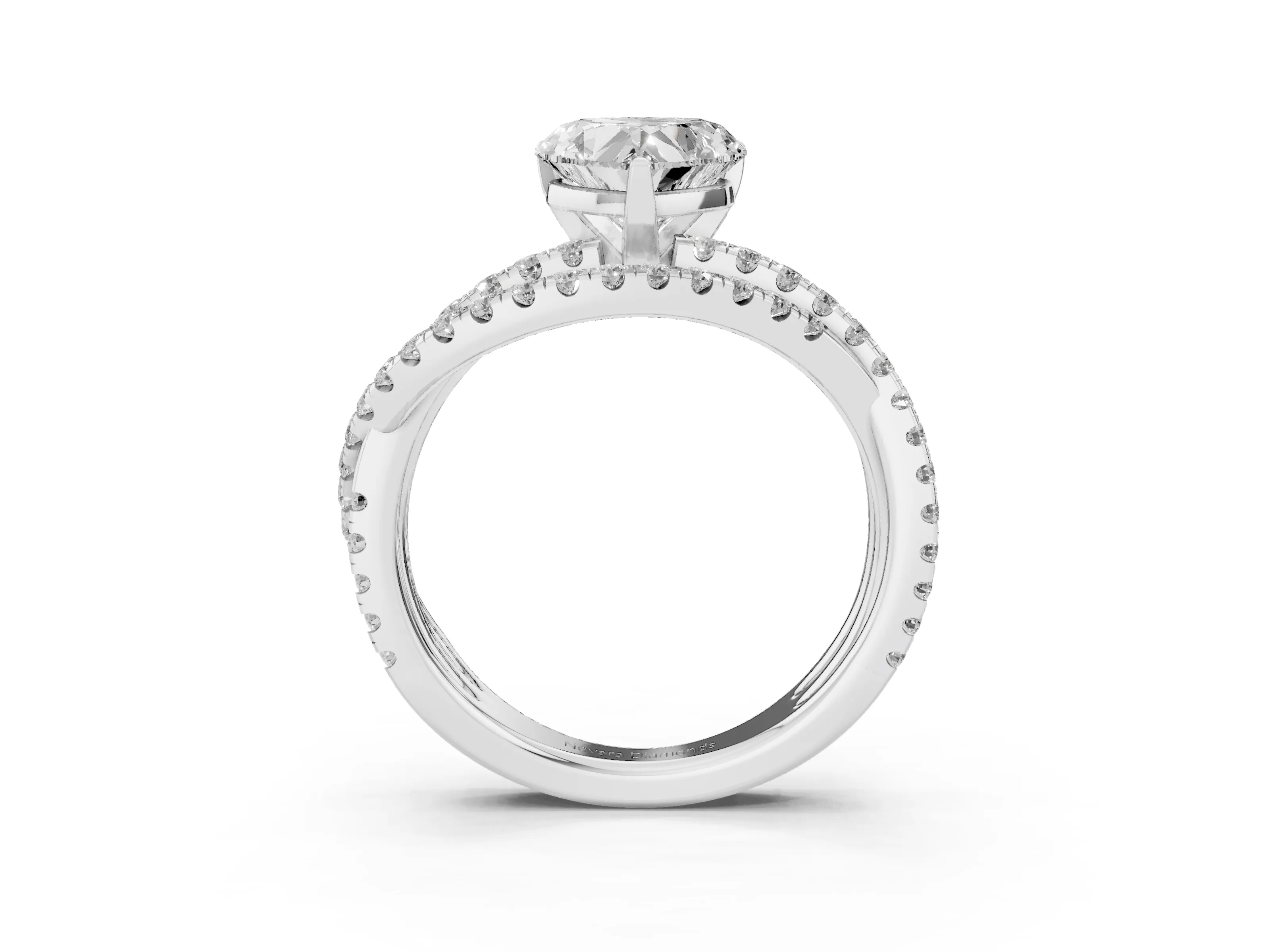 Heart Cut Diamond Solitaire Twist Band Ring Set in White gold with Pavé Setting and Prong Head