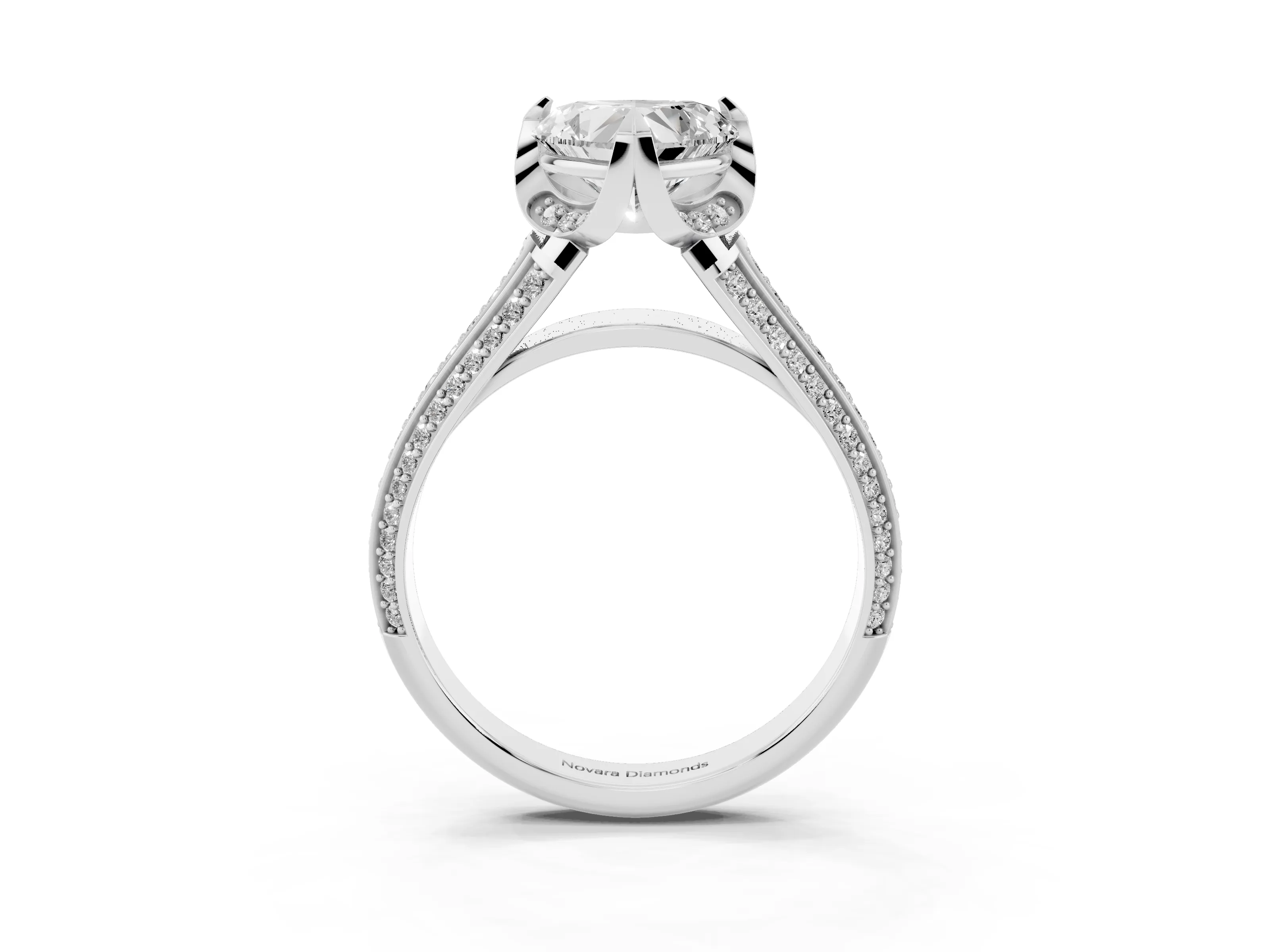 Heart Cut Diamond Pavé Split Shank Solitaire Ring Set in Platinum with Prong Setting