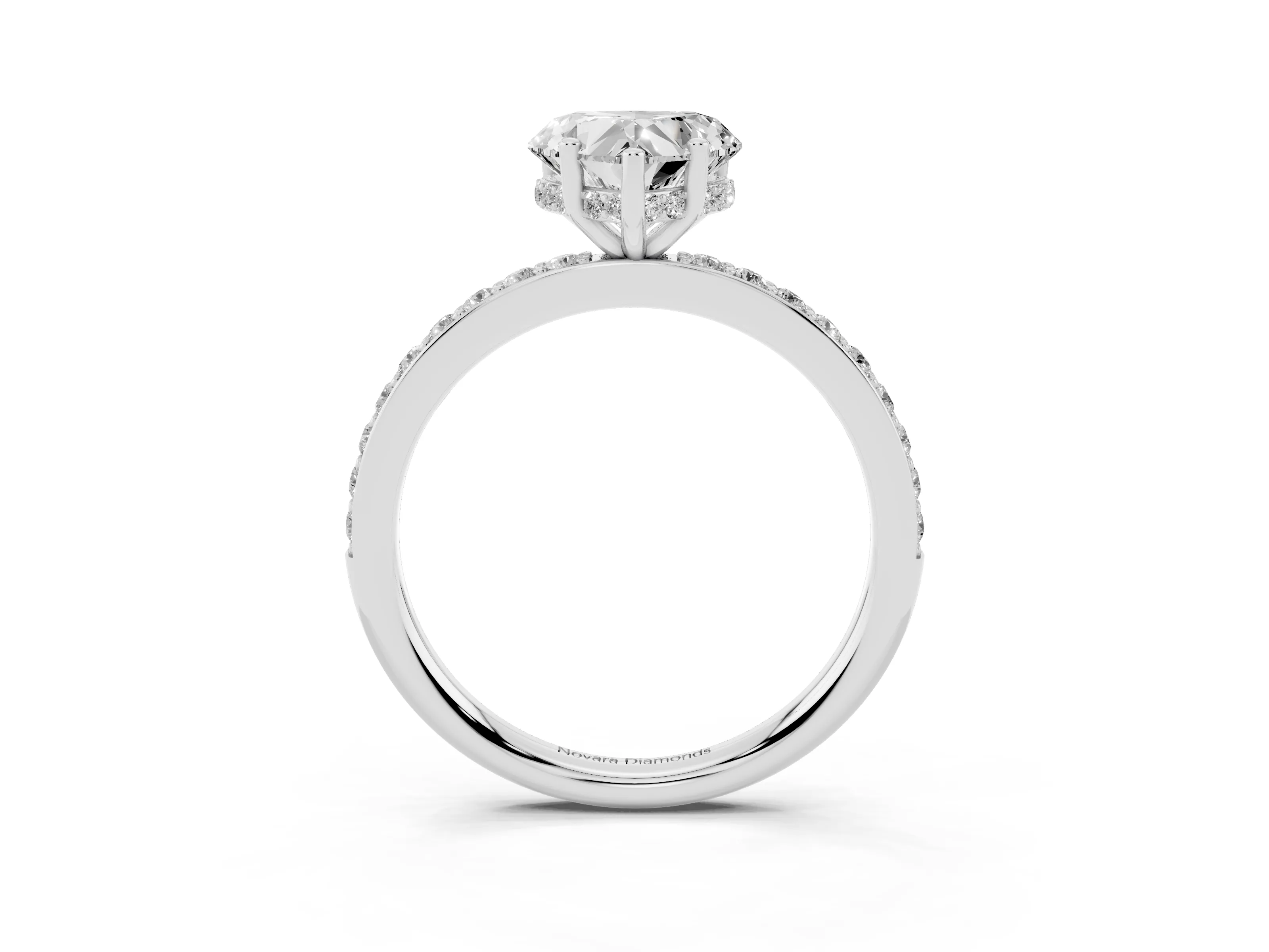 Heart Cut Diamond Pavé Band Ring Set in White gold with Prong-Set Center Stone