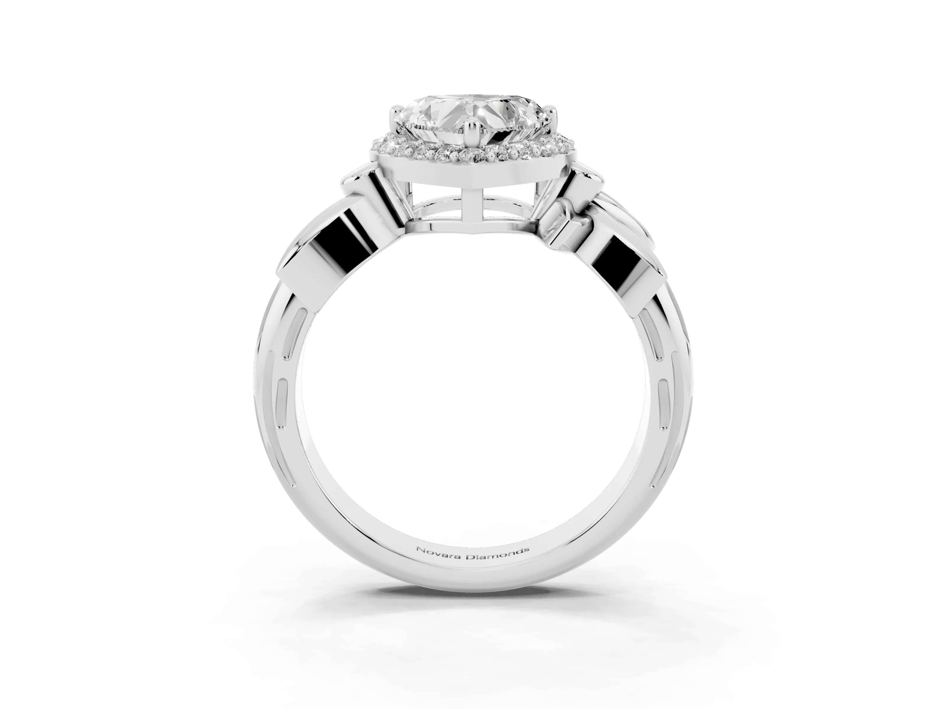 Heart Cut Diamond Halo Floral Band Ring Set in Silver with Prong Setting
