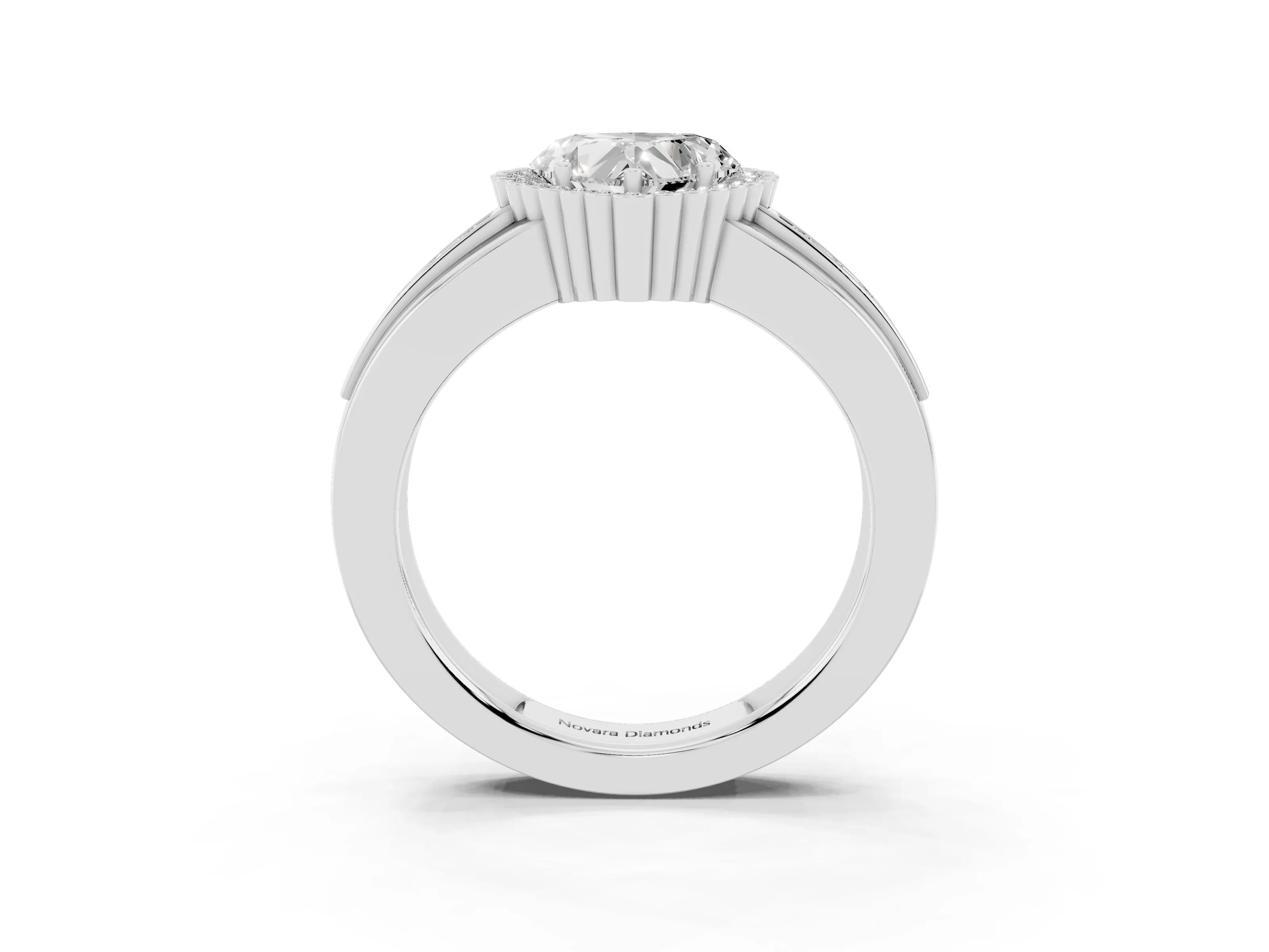 Heart Cut Diamond Halo Prong Ring Set in Platinum with Pavé Band