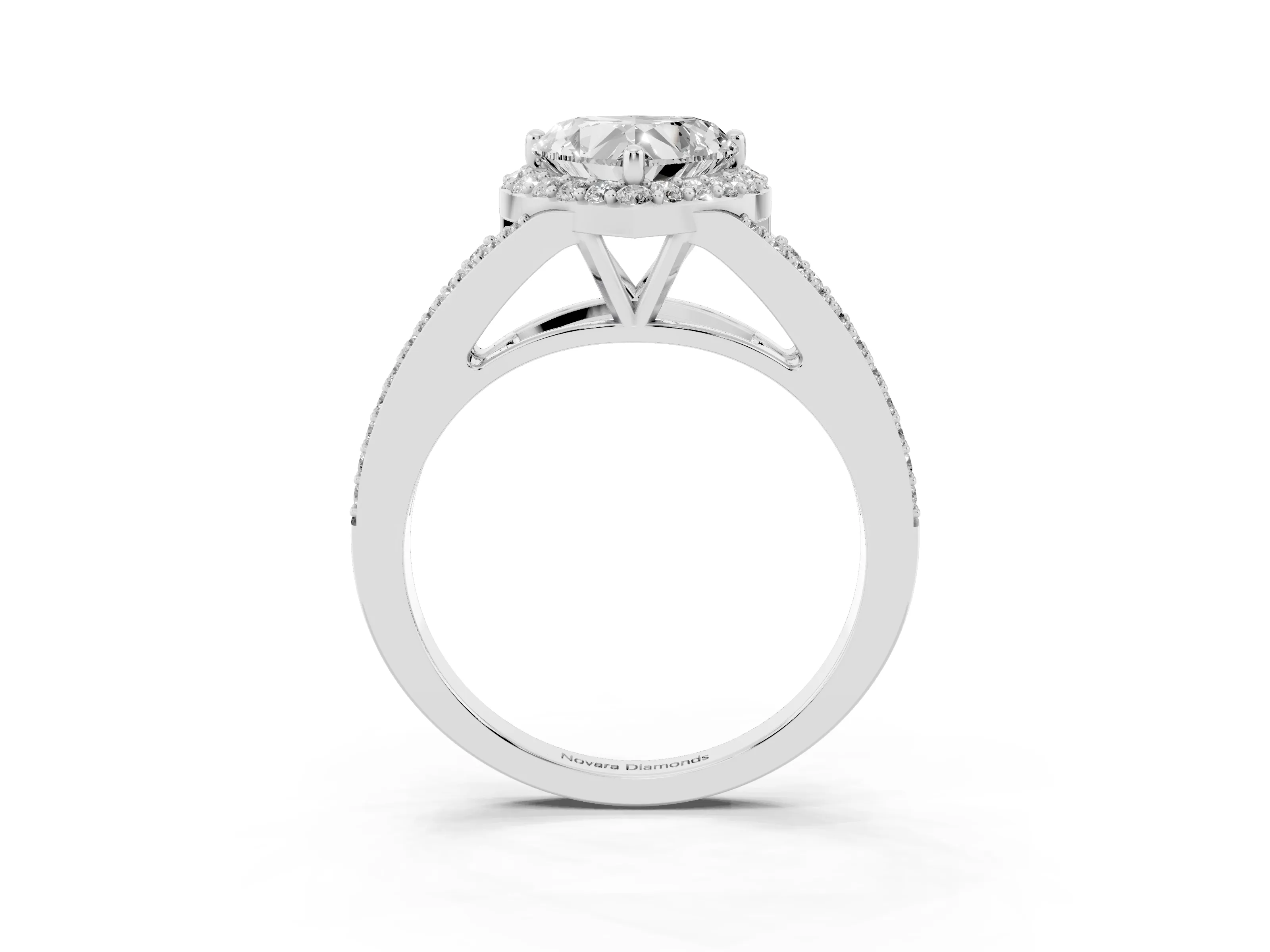 Heart Cut Diamond Halo Split Shank Pavé Ring Set in Silver with Prong Setting