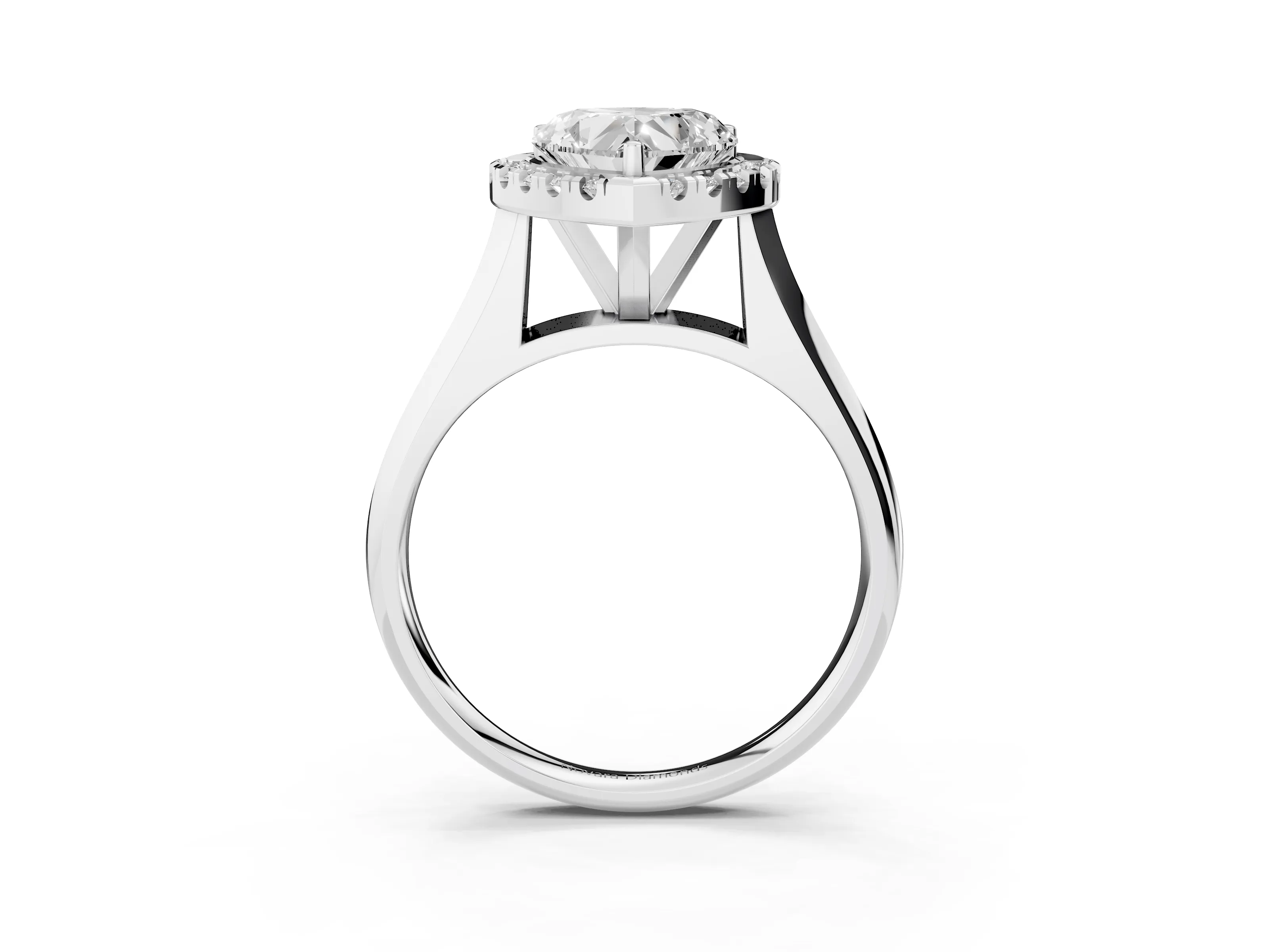 Heart Cut Diamond Halo Solitaire Engagement Ring Set in White gold with Square Band and Prong Setting