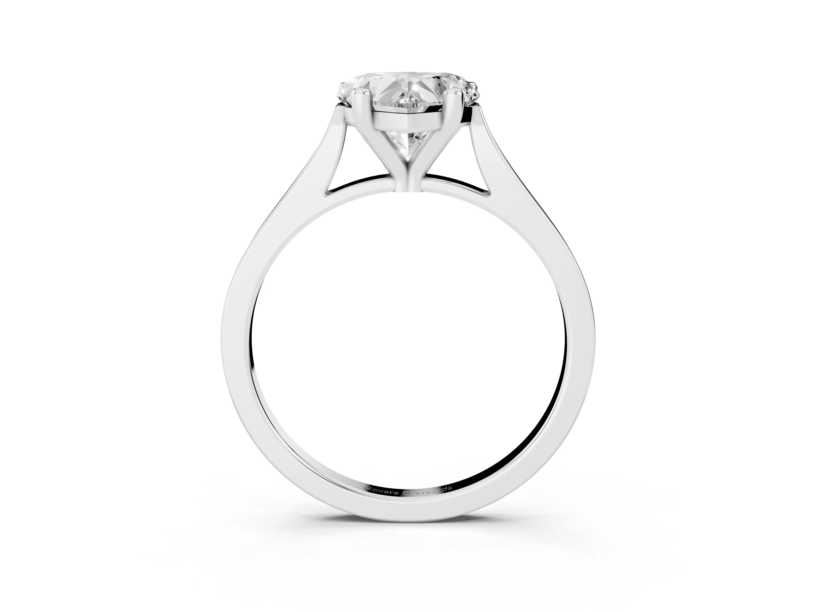 Heart Cut Diamond Solitaire Ring Set in White gold with Prong Setting and Tapered Band