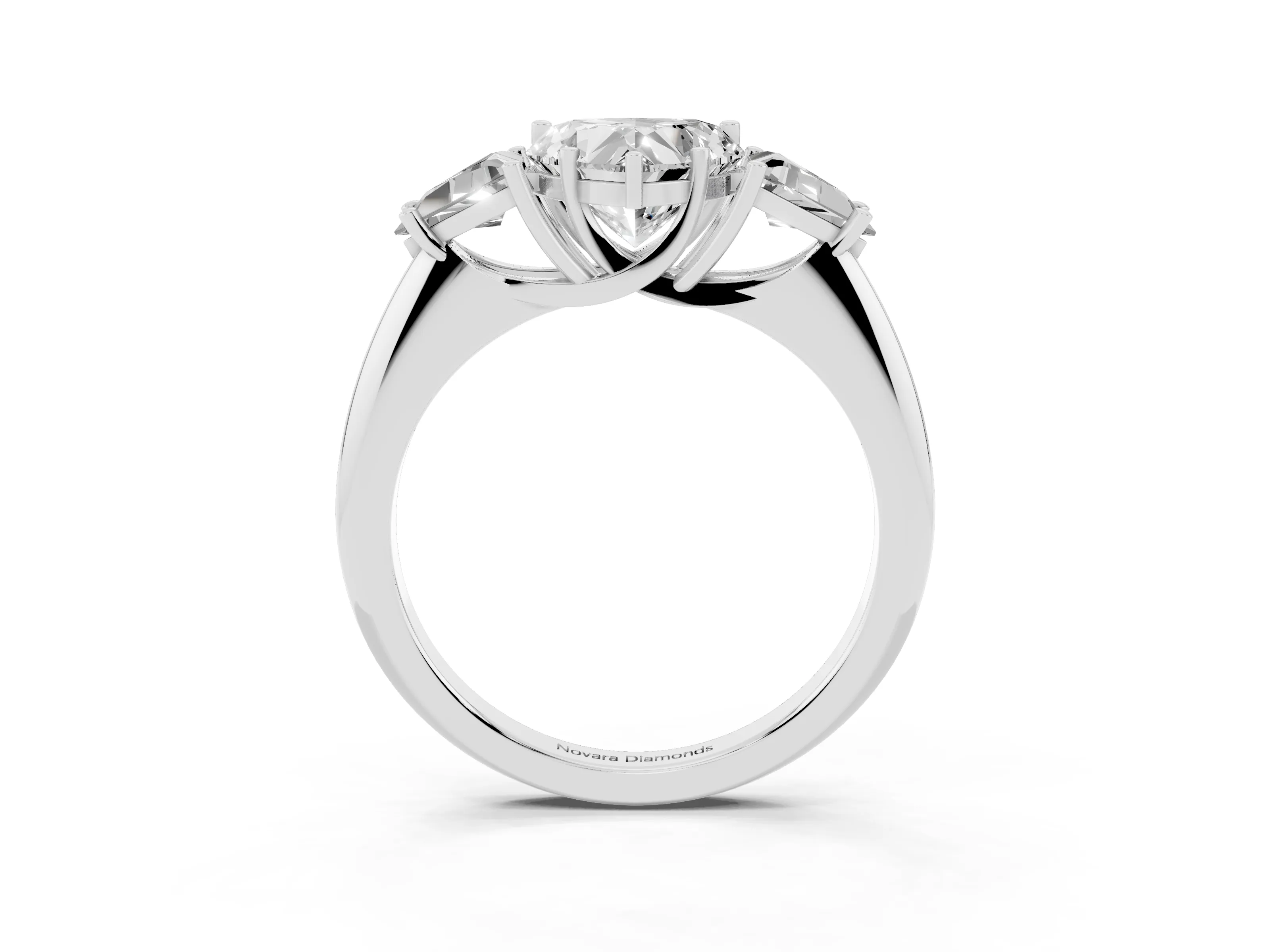 Heart Cut Diamond Three-Stone Engagement Ring Set in Silver with Trillion Side Stones
