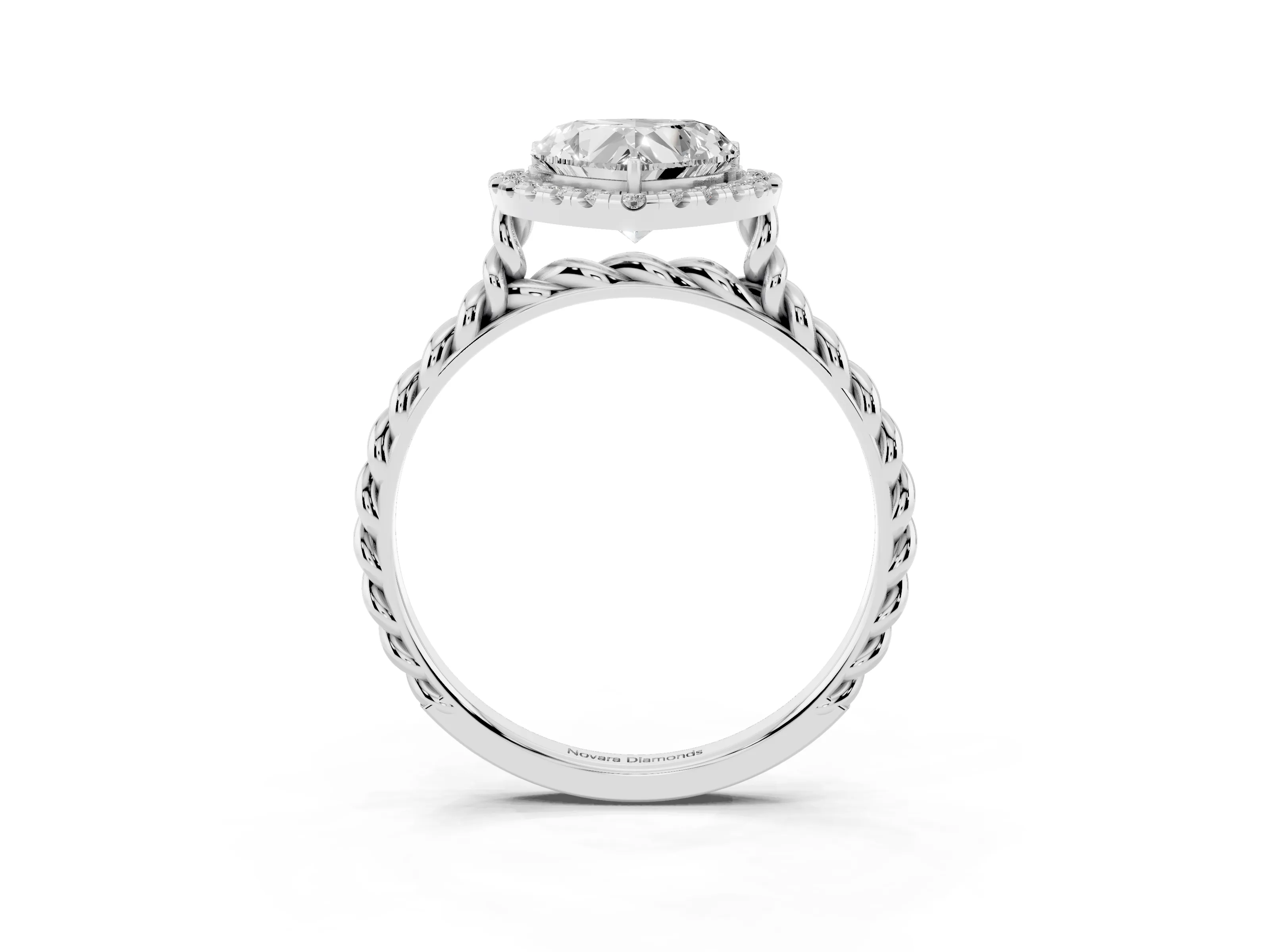 Heart Cut Diamond Halo Ring Set in Silver with Plain Twisted Band