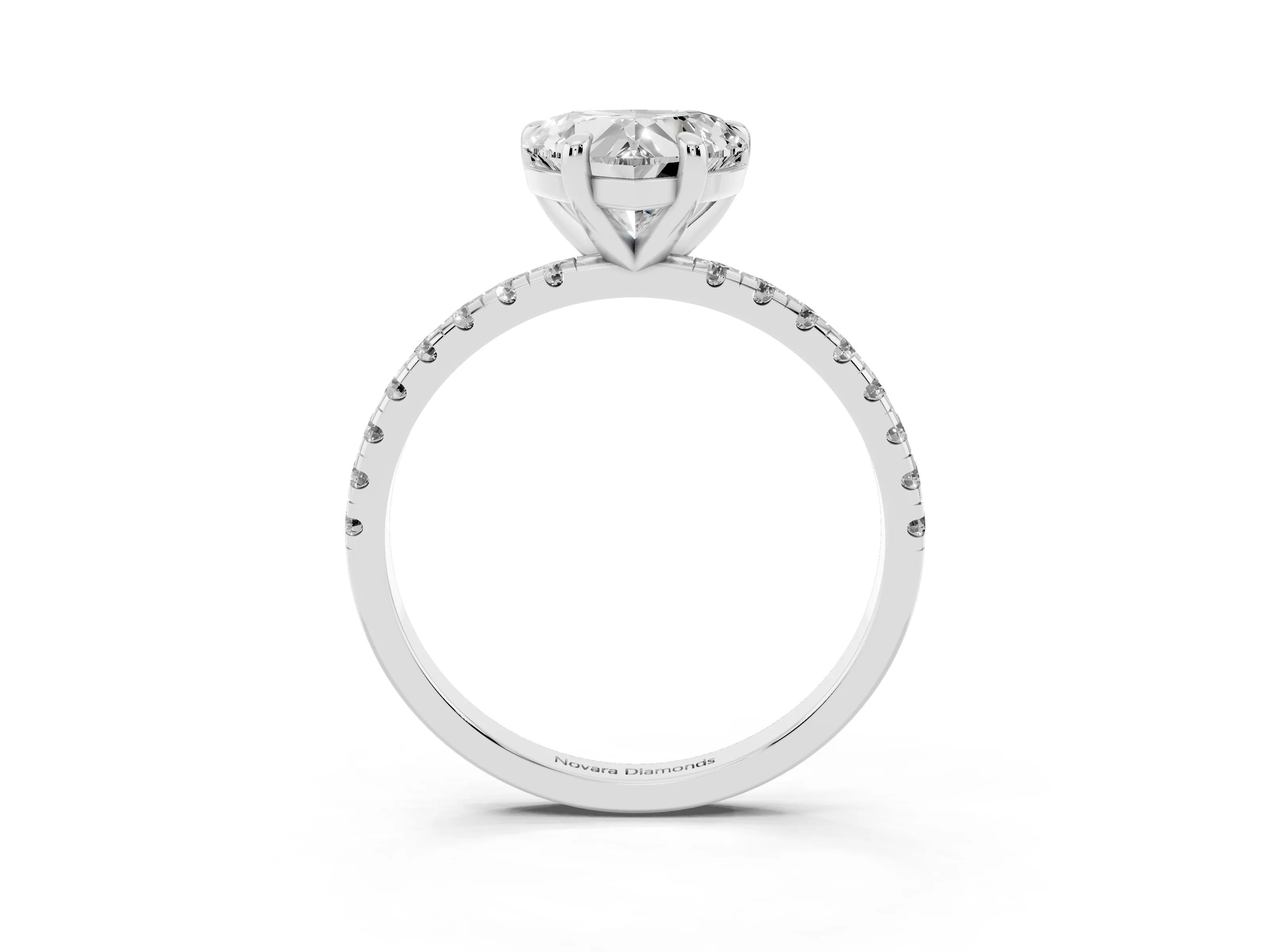 Heart Cut Diamond Brilliant Solitaire Ring Set in White gold with Pavé Band and Prong Setting