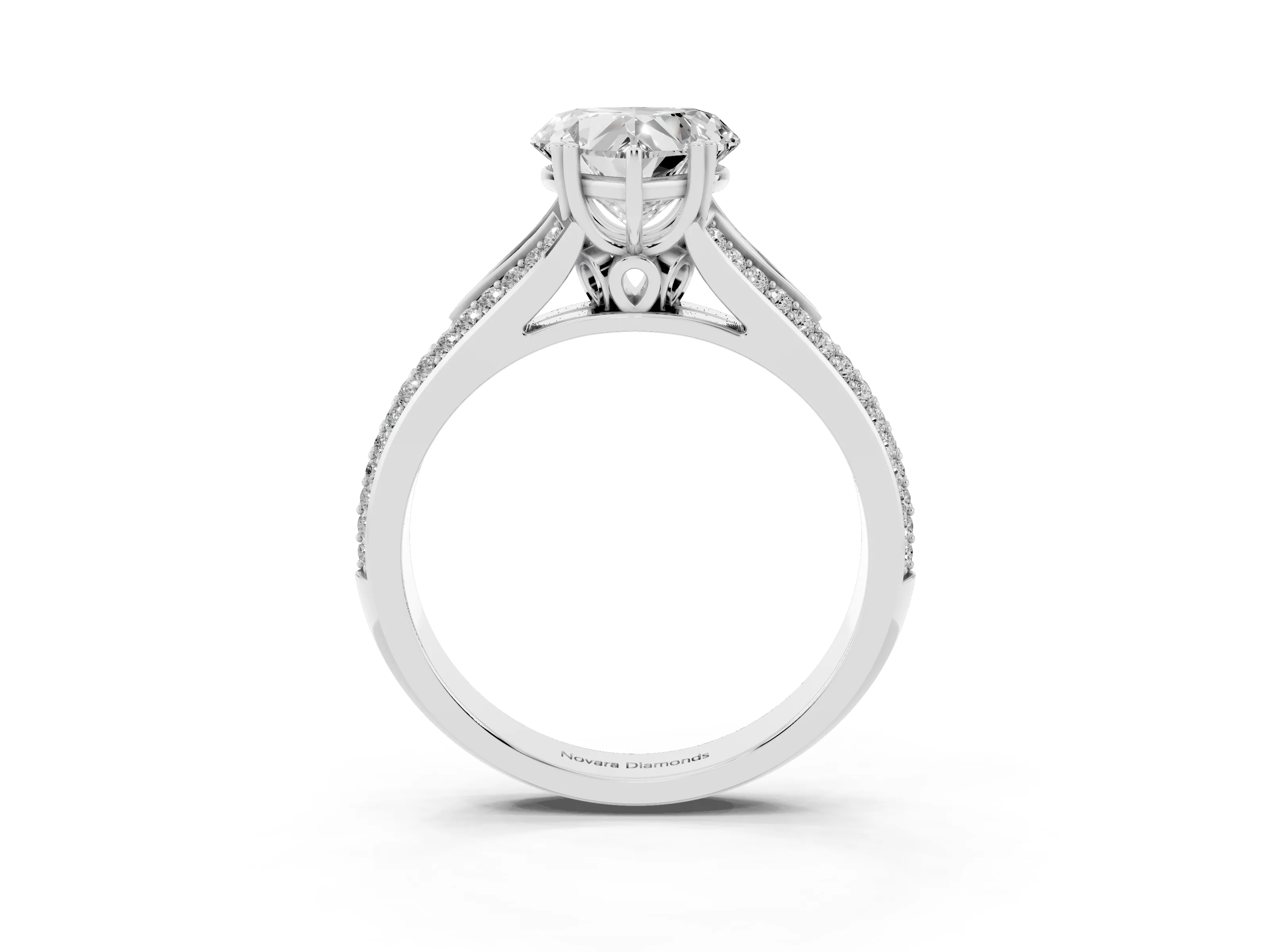Heart Cut Diamond Split Shank Pavé Engagement Ring Set in White gold with Prong-Set Center Stone