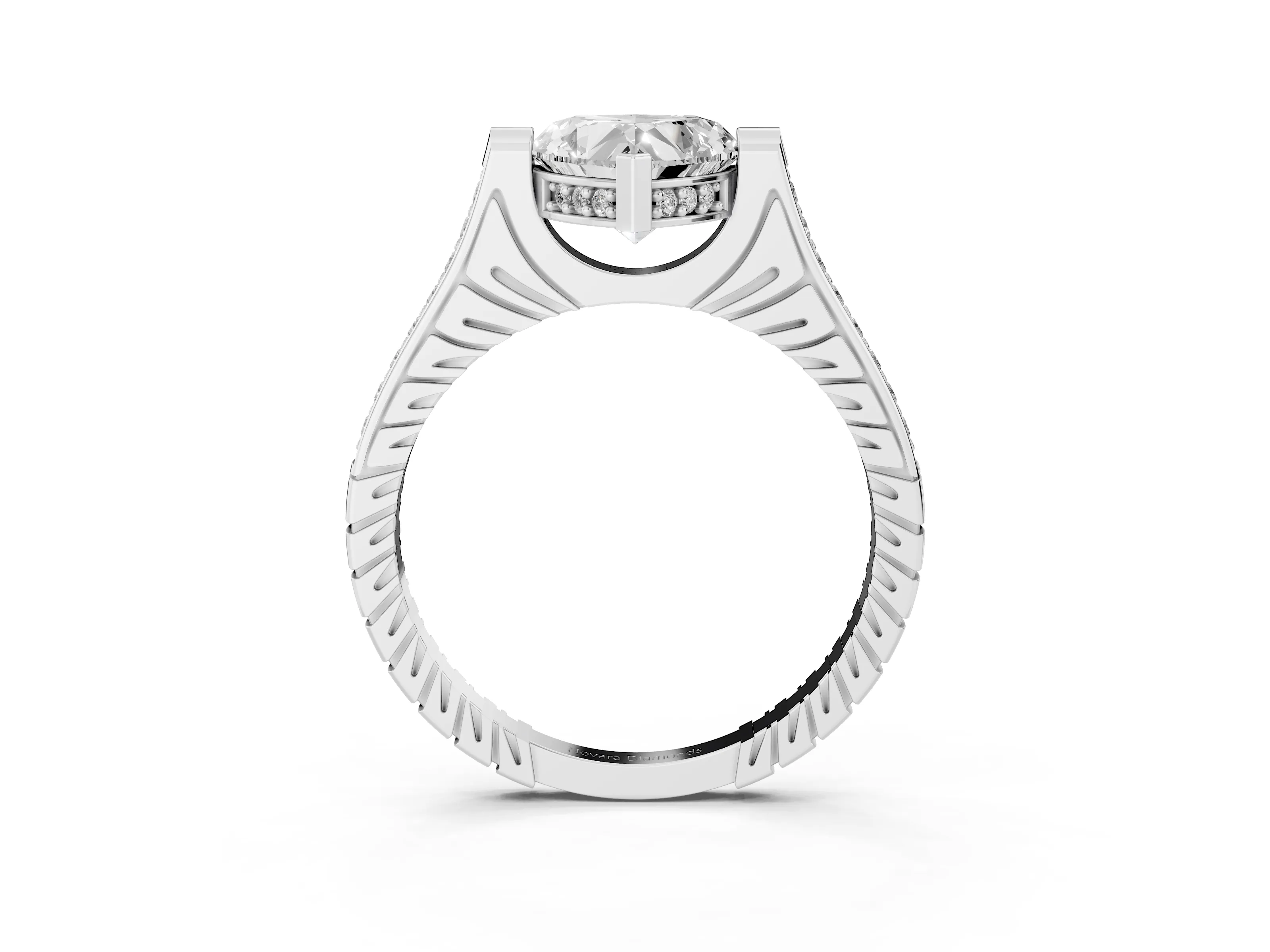 Heart Cut Diamond Solitaire Ring Set in White gold with Channel Set Band and Bezel Prong Setting