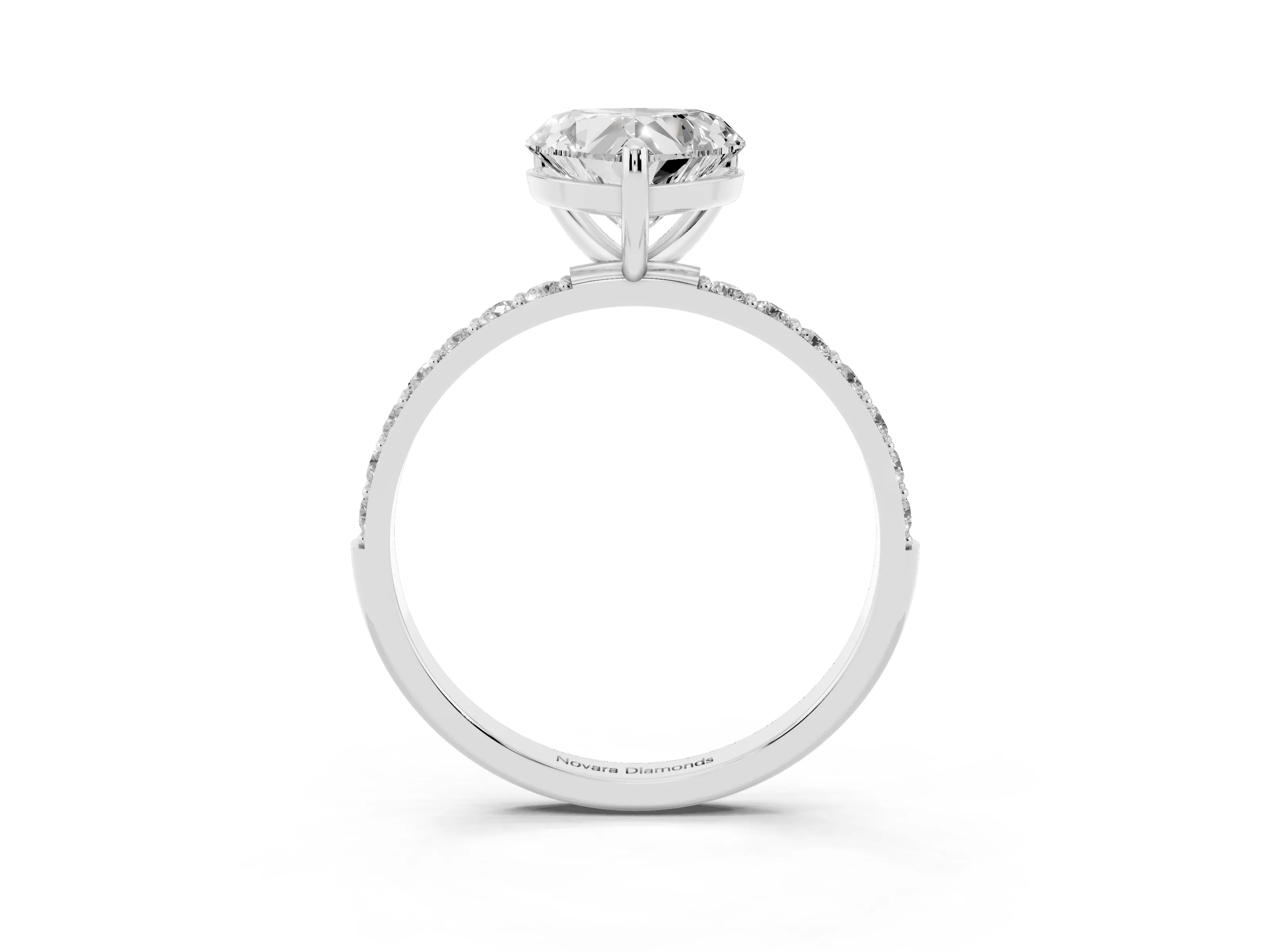 Heart Cut Diamond Solitaire Ring Set in Silver with Round Pavé Band and Prong Setting