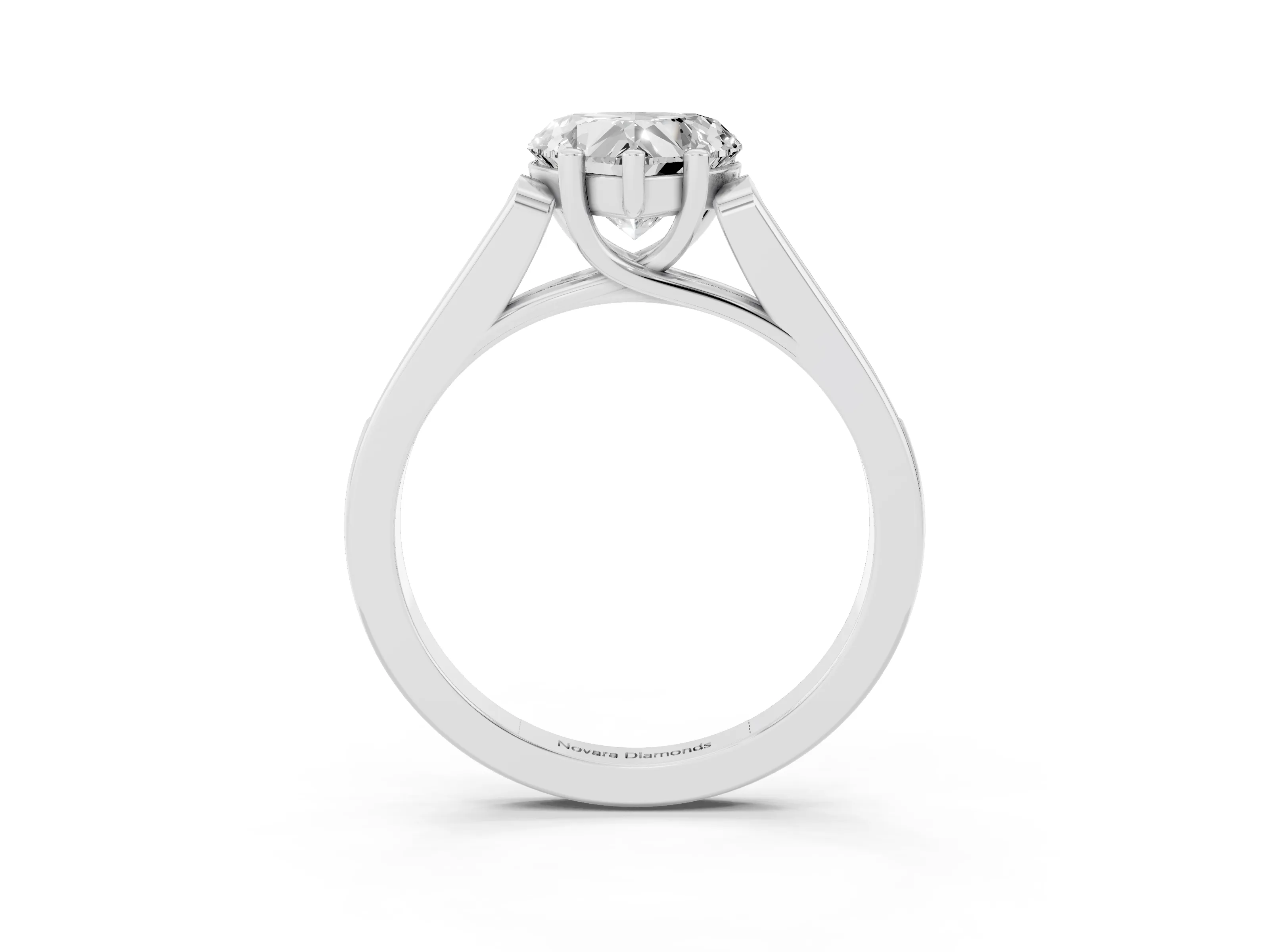 Heart Cut Diamond Solitaire Cathedral Engagement Ring Set in White gold with Channel-Set Band and Prong Setting