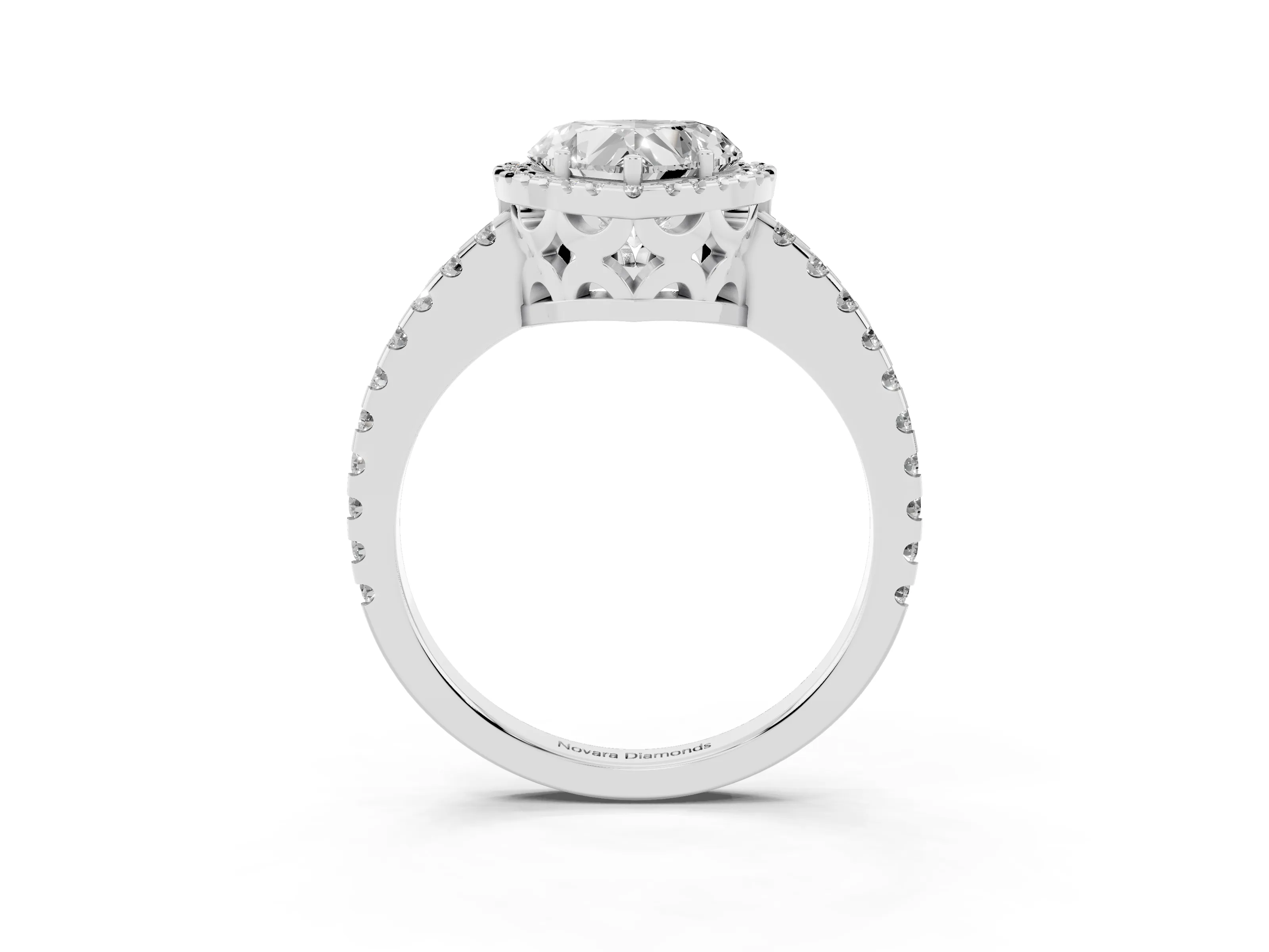 Heart Cut Diamond Halo Ring Set in Platinum with Pavé Shoulders and Halo-Framed Center