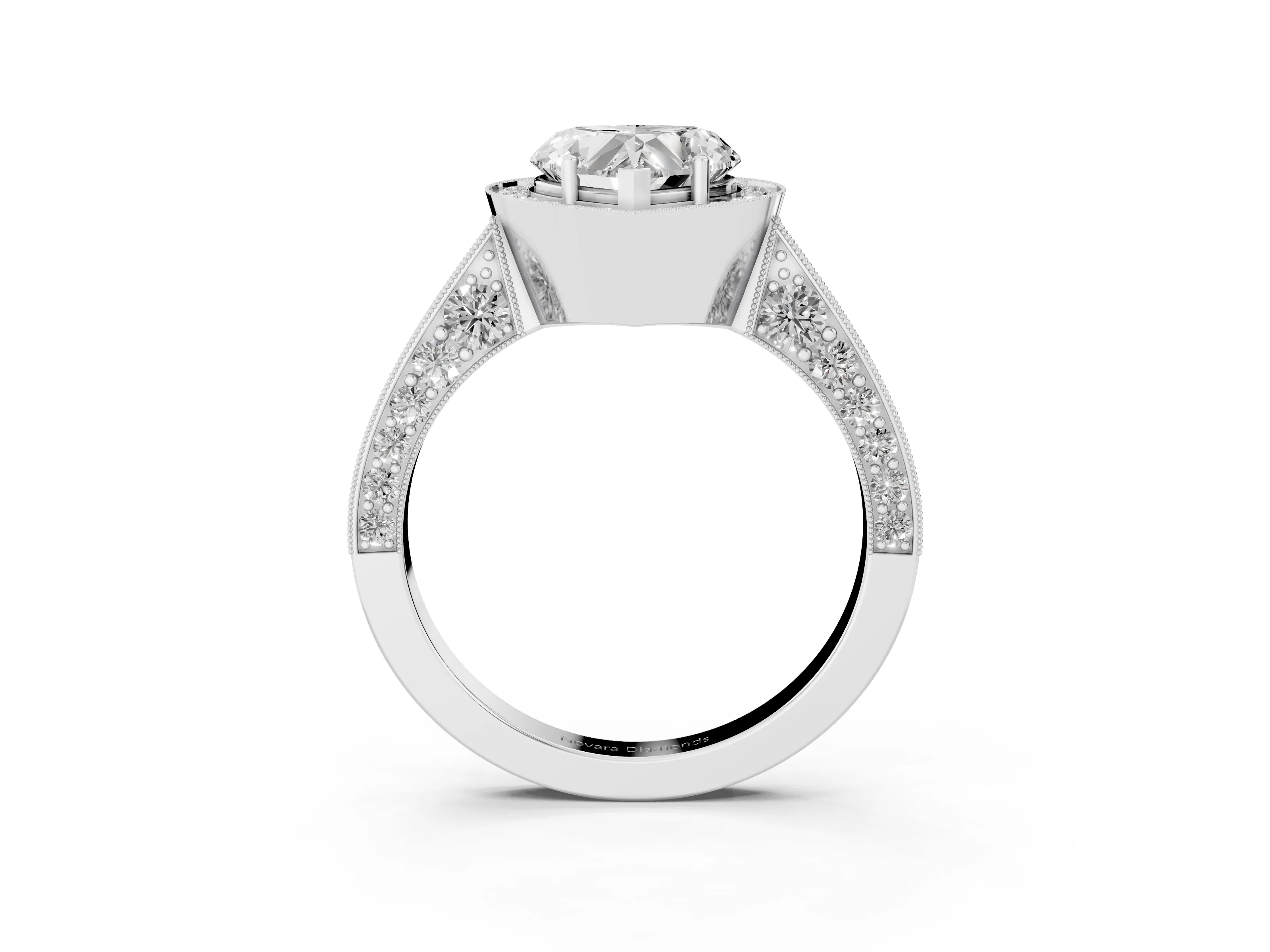 Heart Cut Diamond Halo Engagement Ring Set in Platinum with Accent Split Shank Band