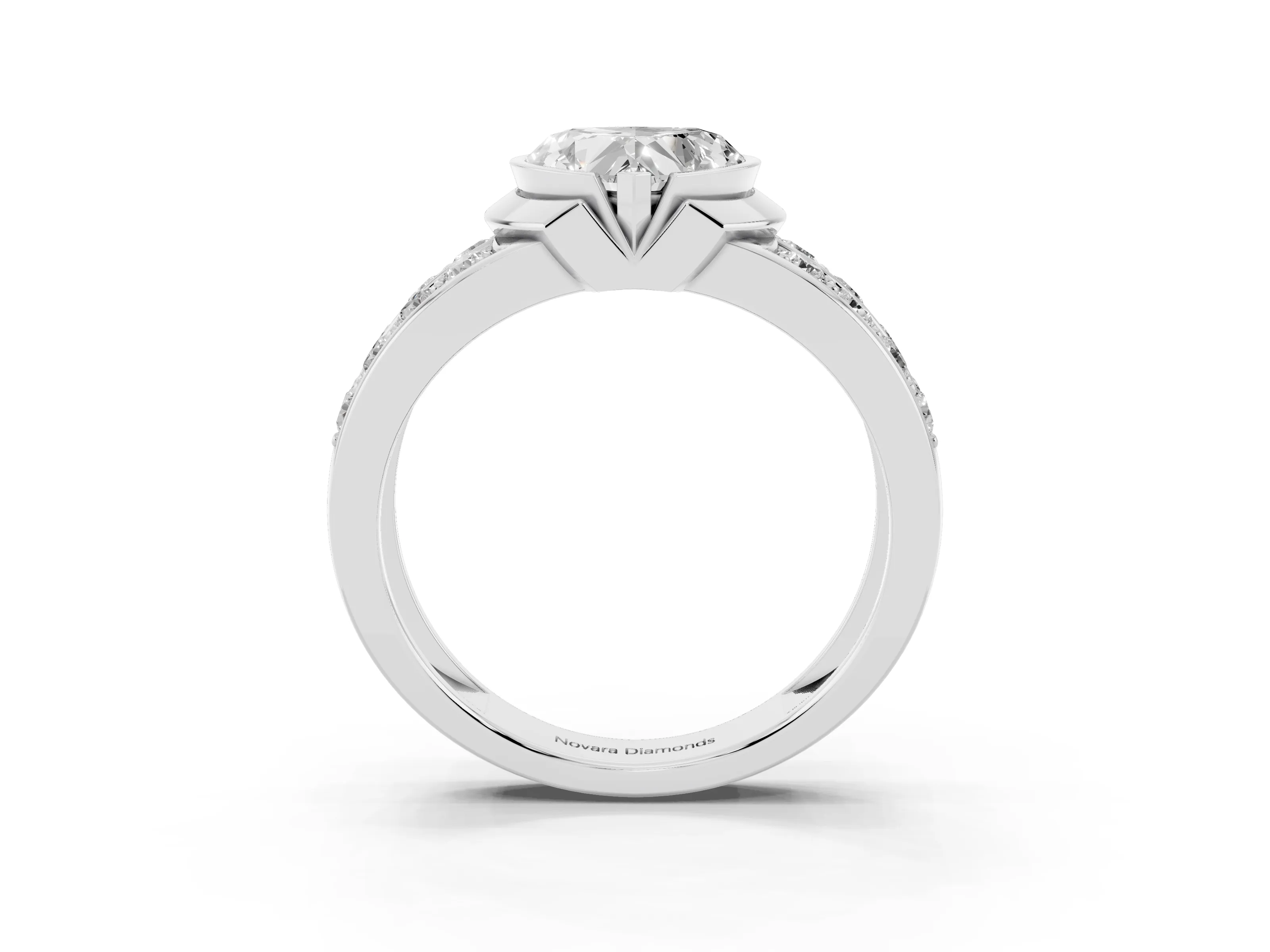 Heart Cut Diamond Wide Channel Set Band Ring Set in White gold with Bezel Setting