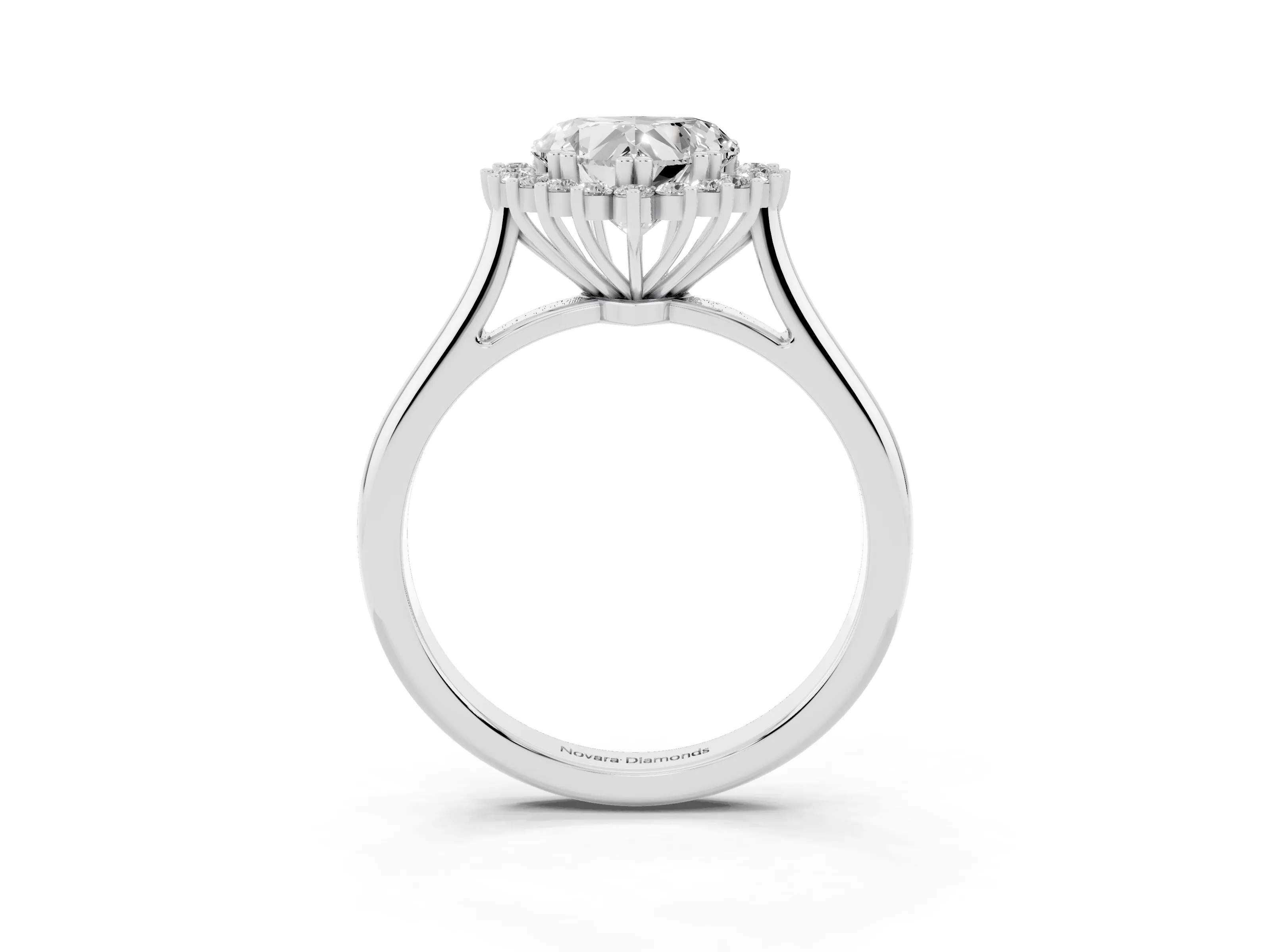 Heart Cut Diamond Halo Ring Set in Silver with Plain Solitaire Band and Prong Setting