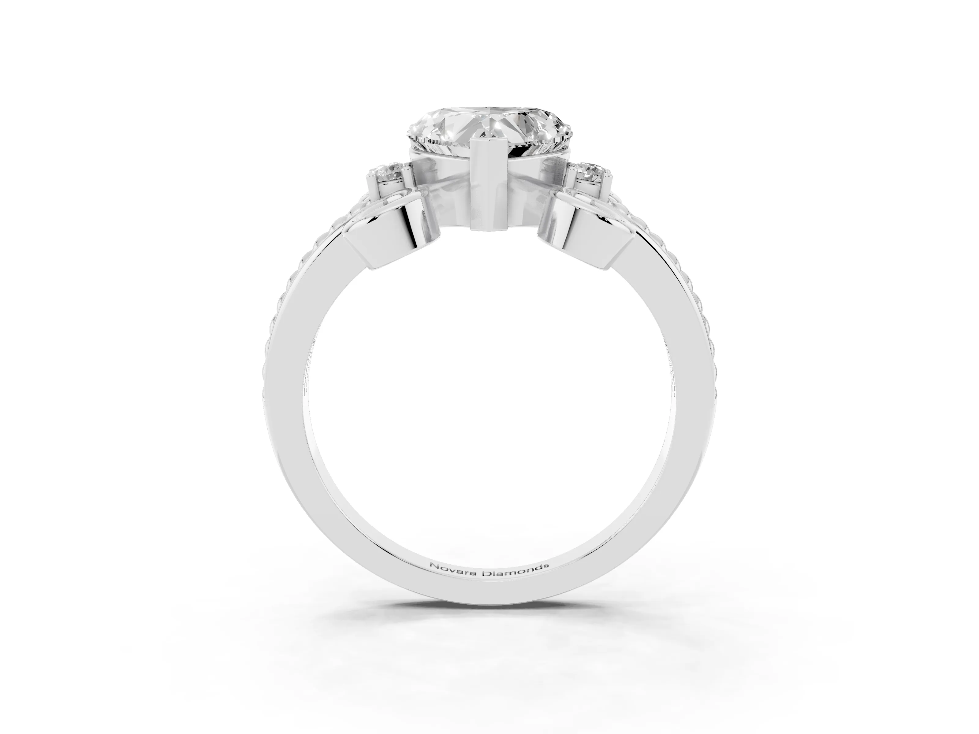 Heart Cut Diamond Twisted Band Solitaire Ring Set in Platinum with Scroll Prongs