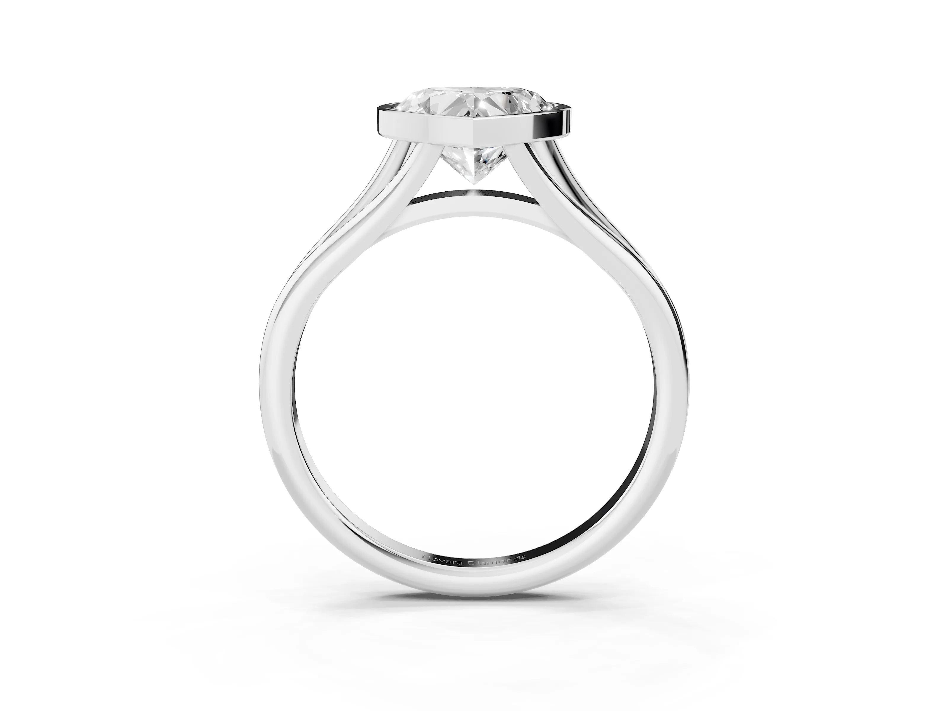 Bezel Set Heart Cut Diamond Solitaire Ring Set in Silver with Tapered Band