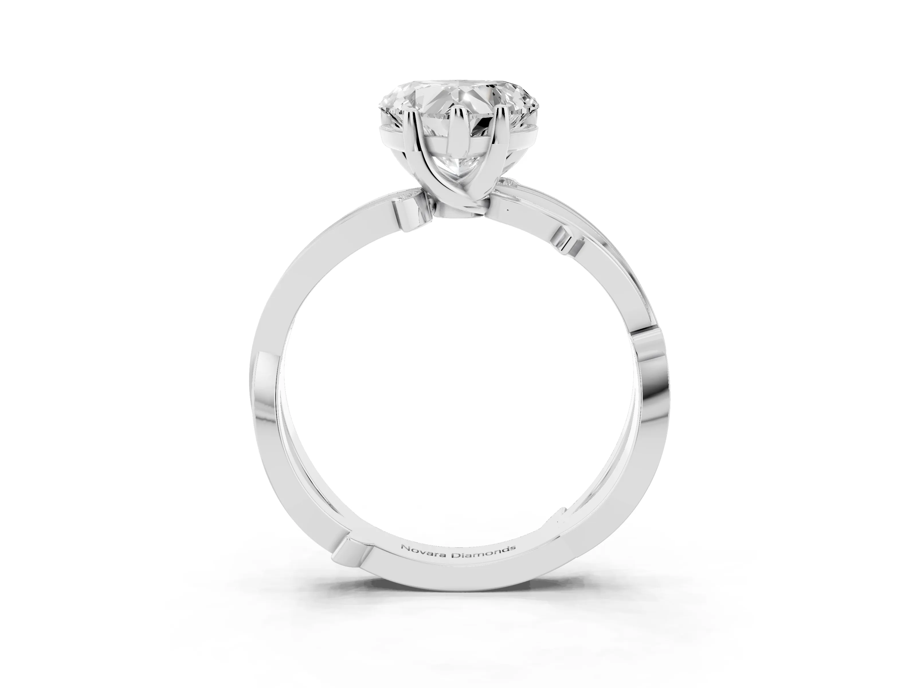Heart Cut Diamond Pavé Twist Band Solitaire Ring Set in White gold with Prong Setting
