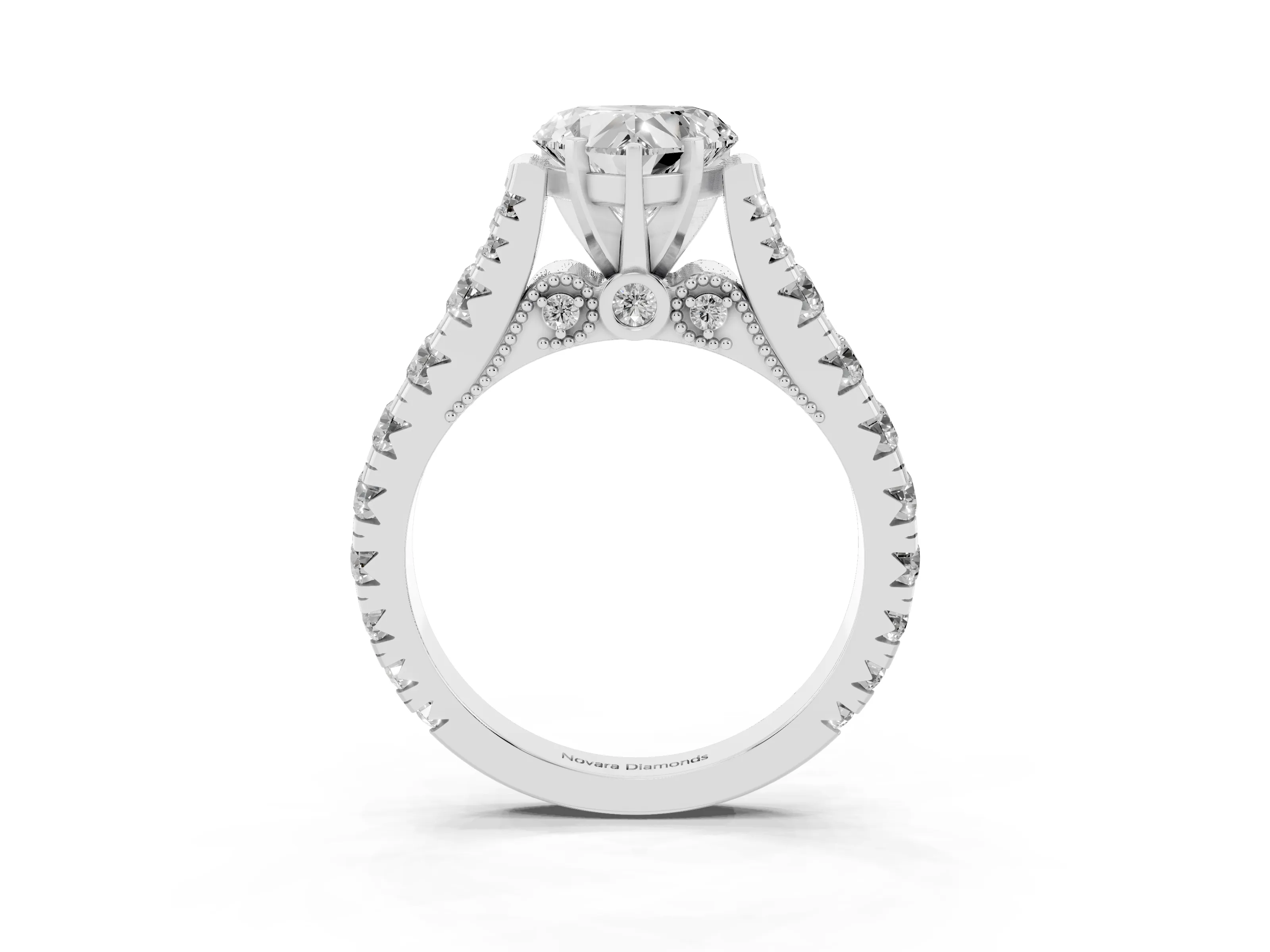 Heart Cut Diamond Classic Solitaire Ring Set in White gold with Pavé Band and Prong Setting