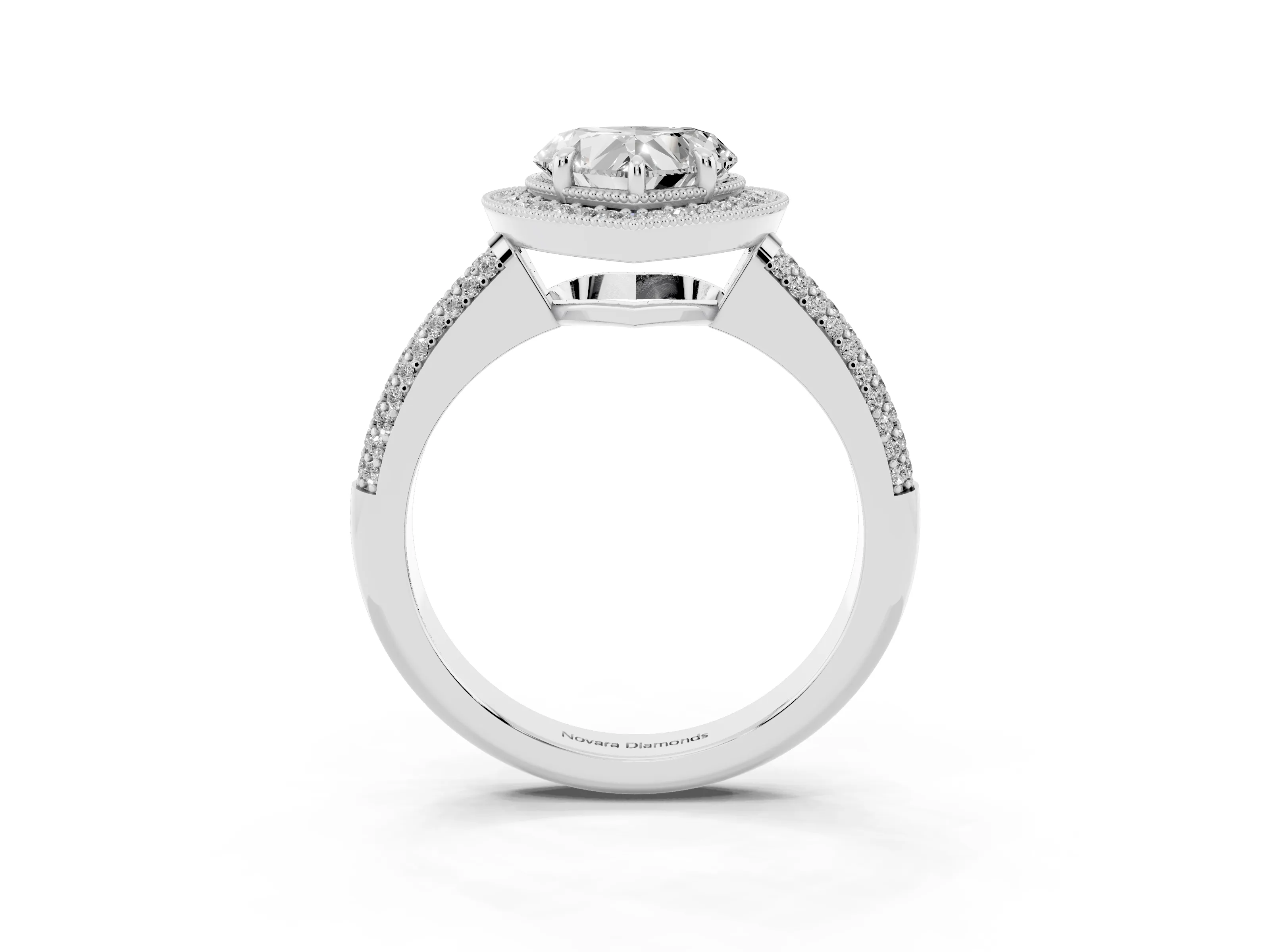 Heart Cut Diamond Halo Pavé Band Set in Silver with Prong Setting
