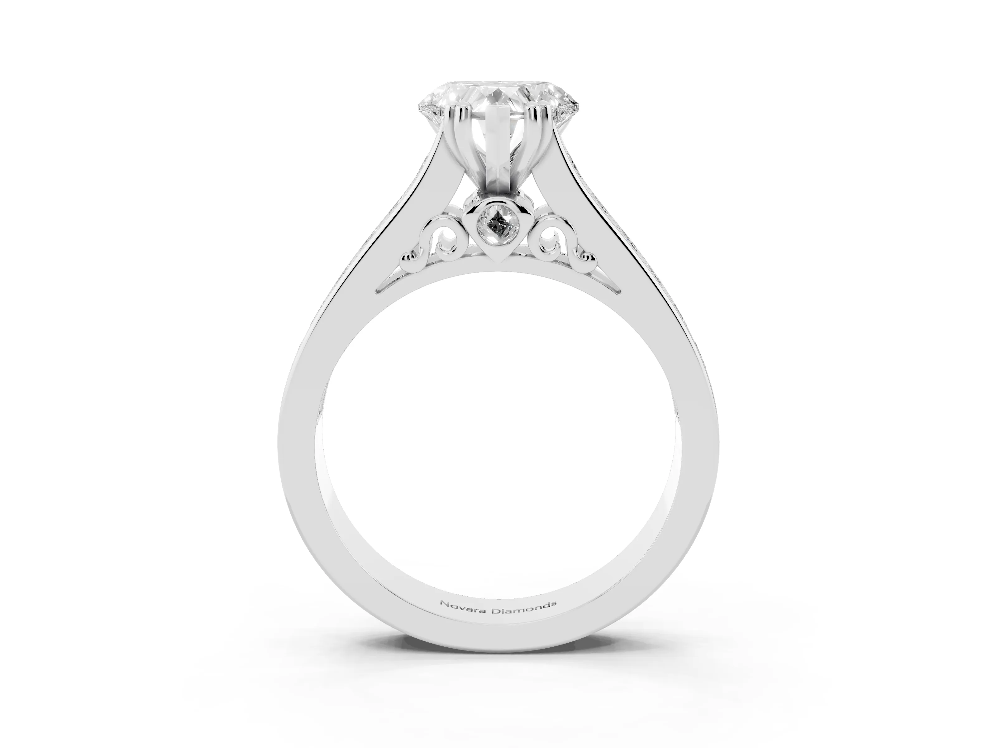 Heart Cut Diamond Channel Set Solitaire Engagement Ring Set in Silver with Prong Setting