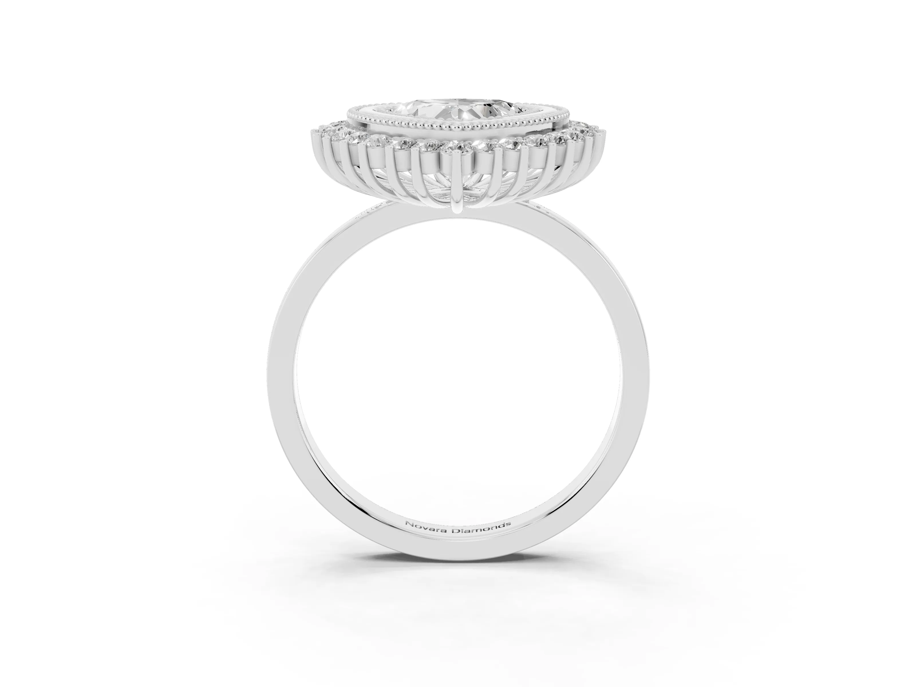 Heart Cut Diamond Halo Ring Set in White gold with Milgrain Edge and Round Prong Setting