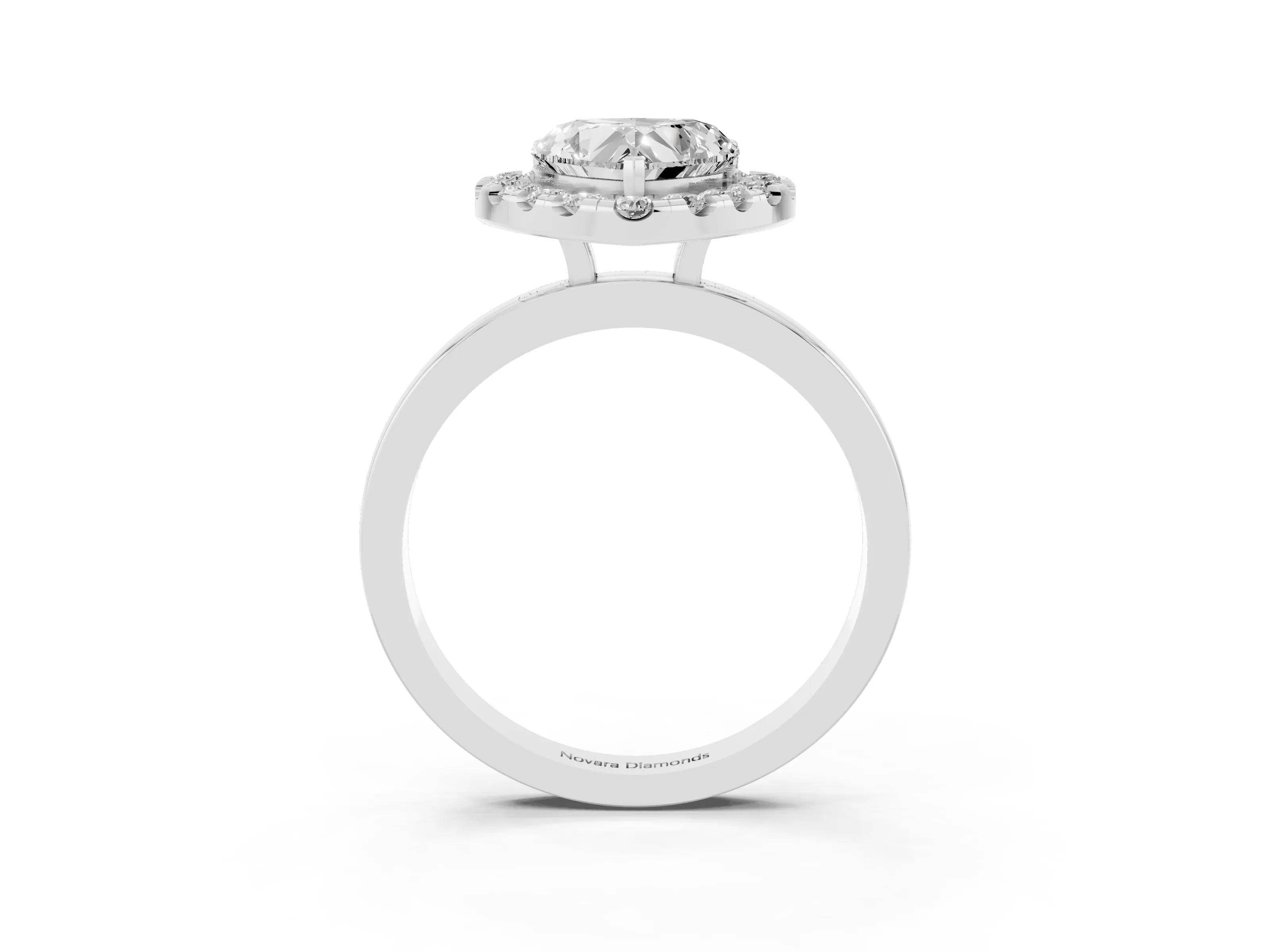 Heart Cut Diamond Halo Solitaire Ring Set in Silver with Pavé Band and Prong Setting