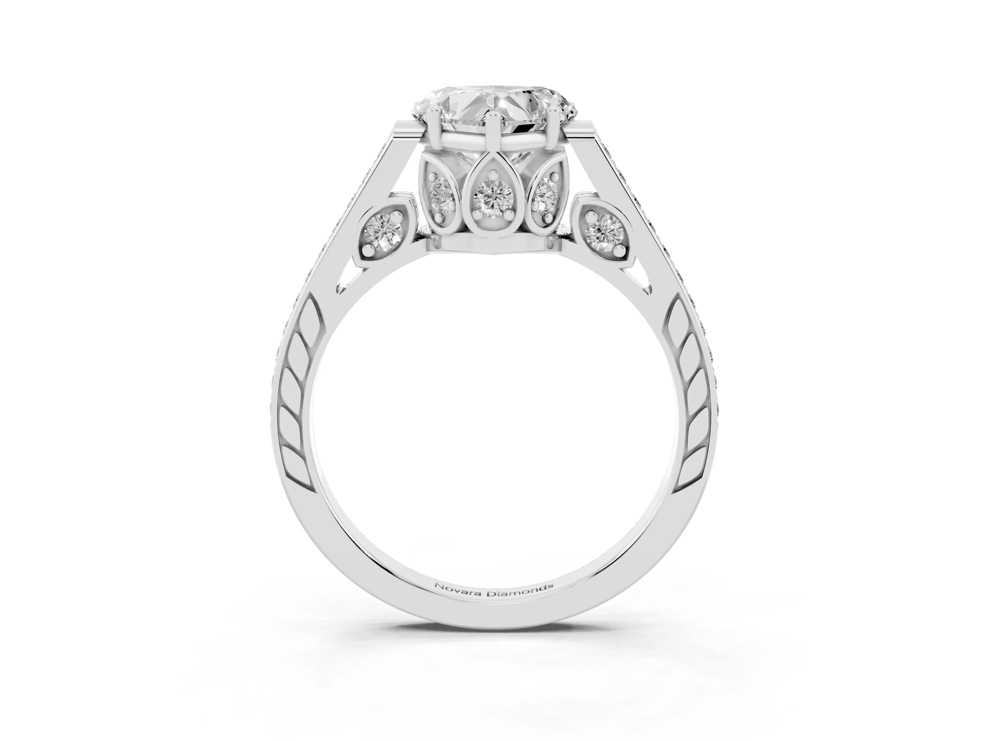 Heart Cut Diamond Cathedral Pavé Engagement Ring Set in Silver with Prong Setting