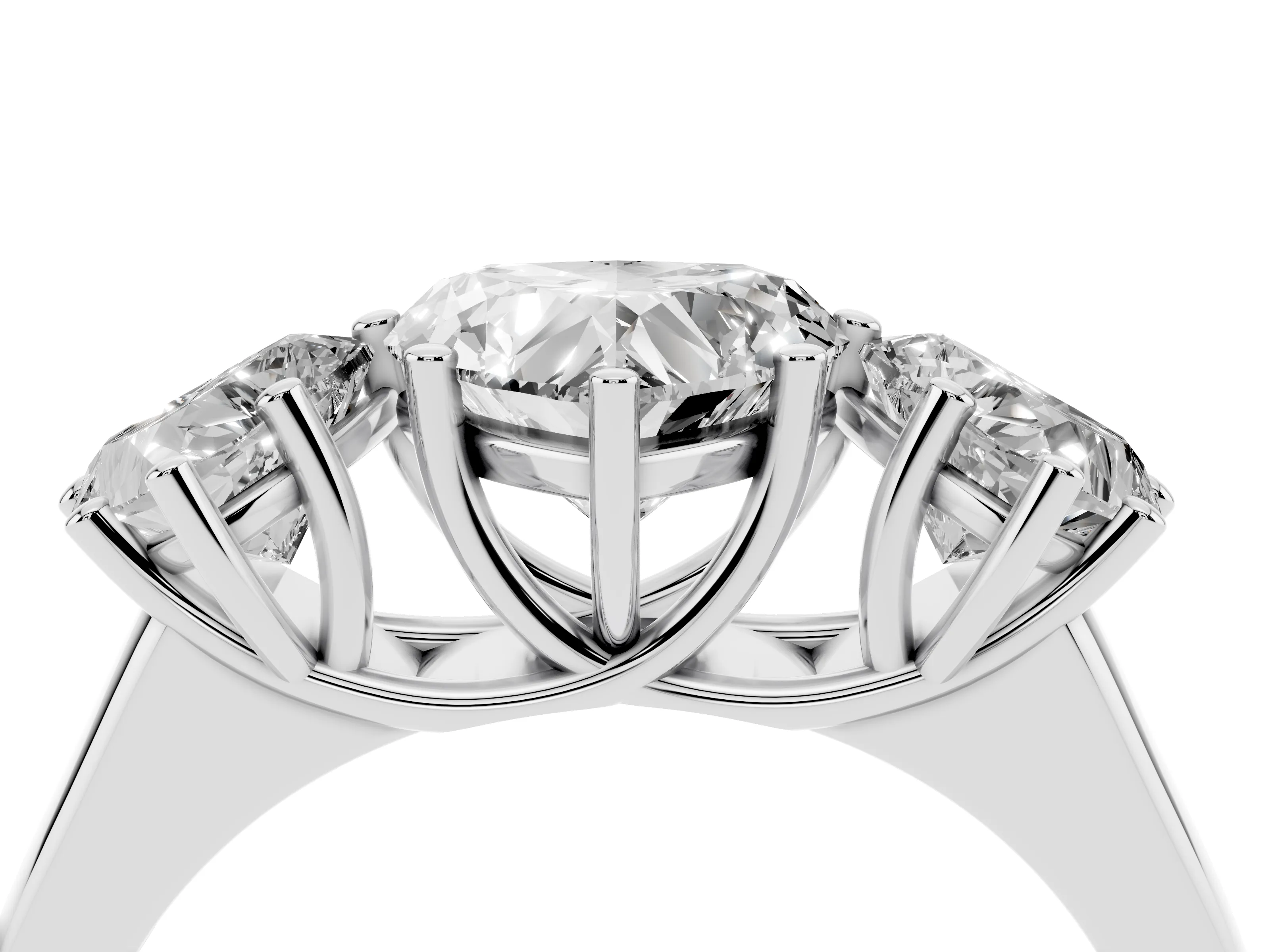 Heart Cut Diamond Three-Stone Ring Set in Platinum with Plain Polished Band