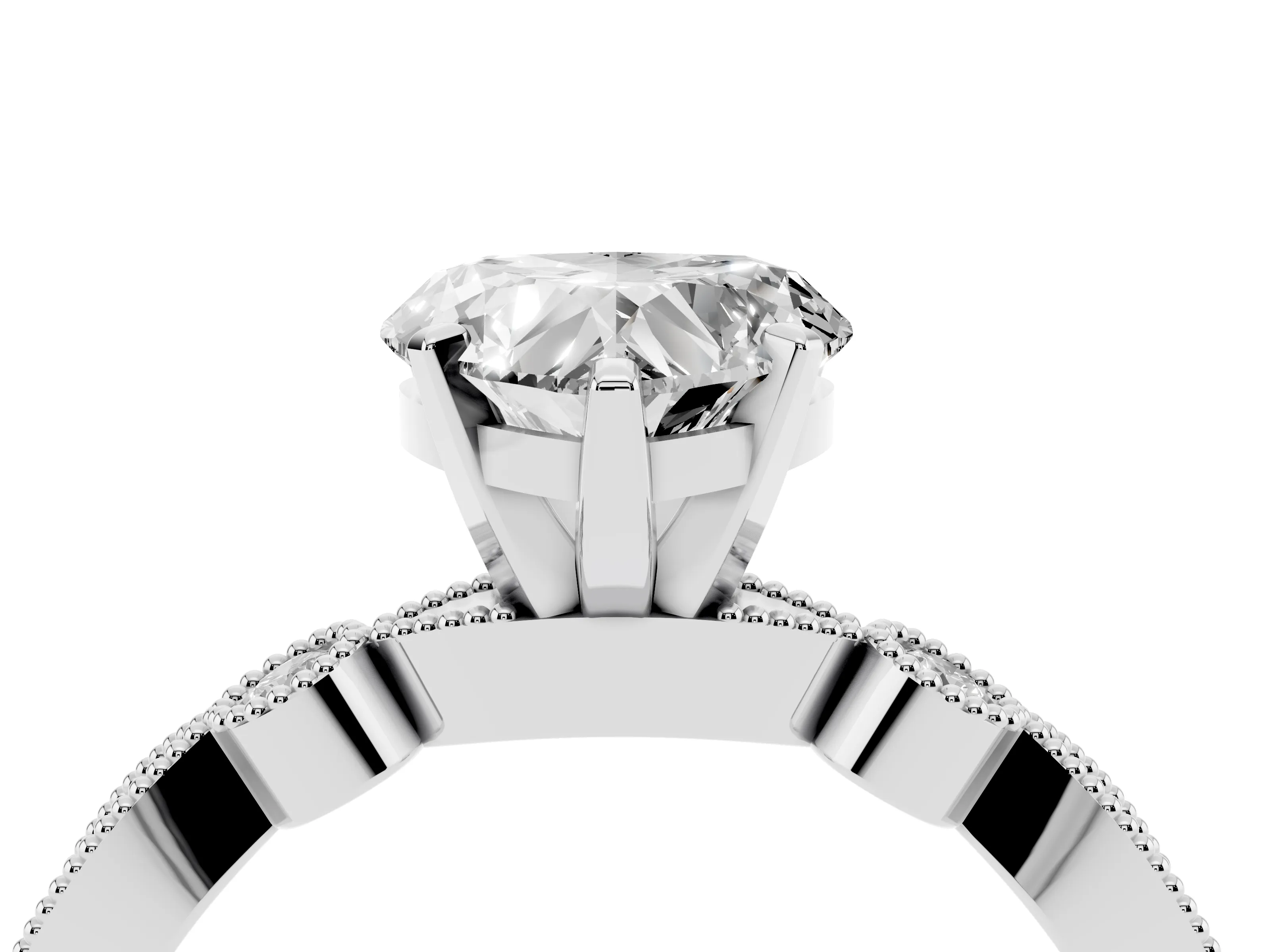 Heart Cut Diamond Solitaire Engagement Ring Set in White gold with Milgrain Bezel Accent Band