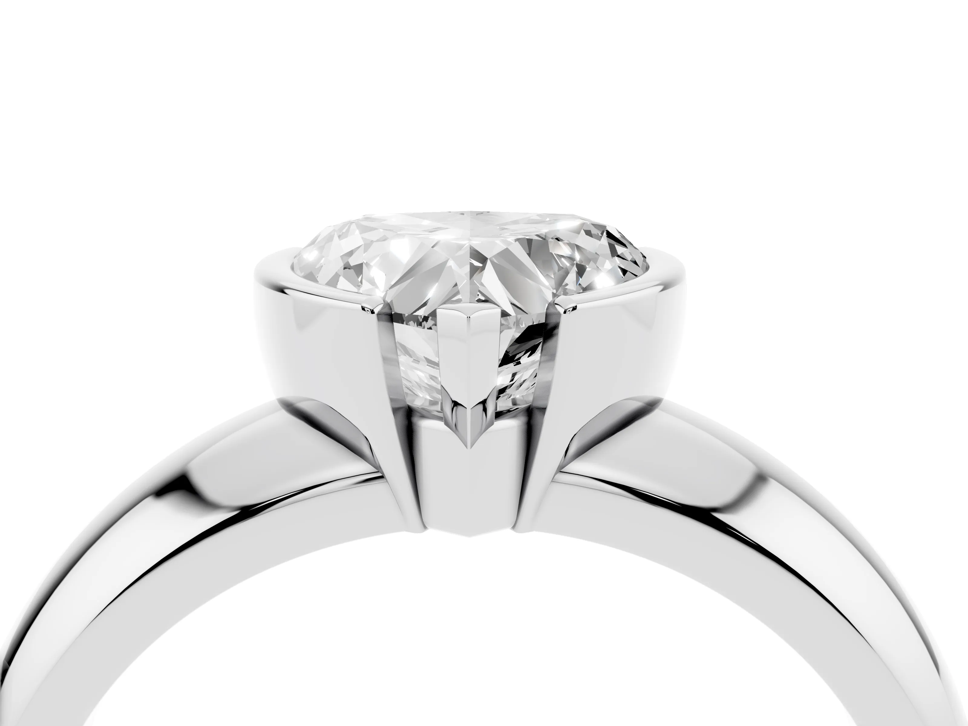 Heart Cut Diamond Solitaire Tension Set Ring Set in Platinum with Wide Band
