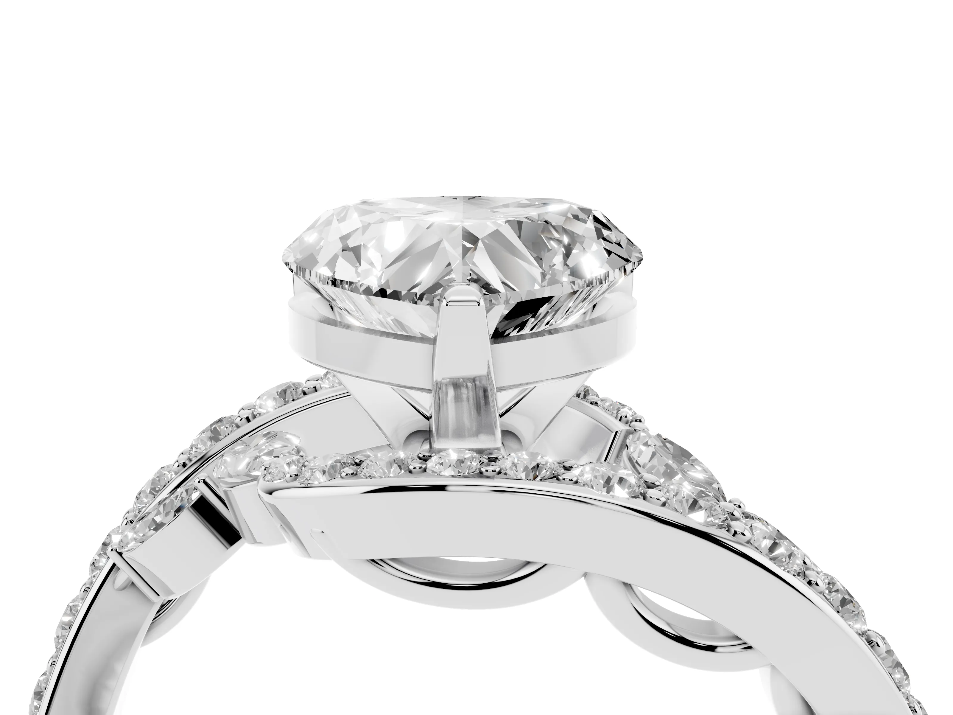Heart Cut Diamond Solitaire Ring Set in Silver with Pavé Twist Band and Secure Prong Setting