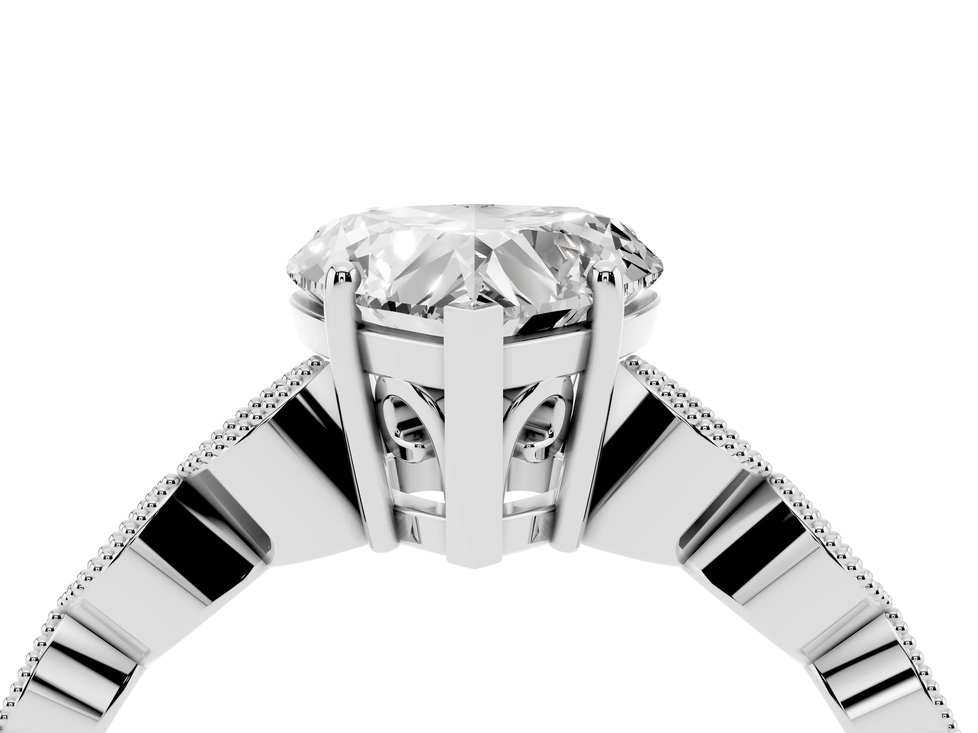 Heart Cut Diamond Solitaire Ring Set in Platinum with Infinity Twist Pavé Band