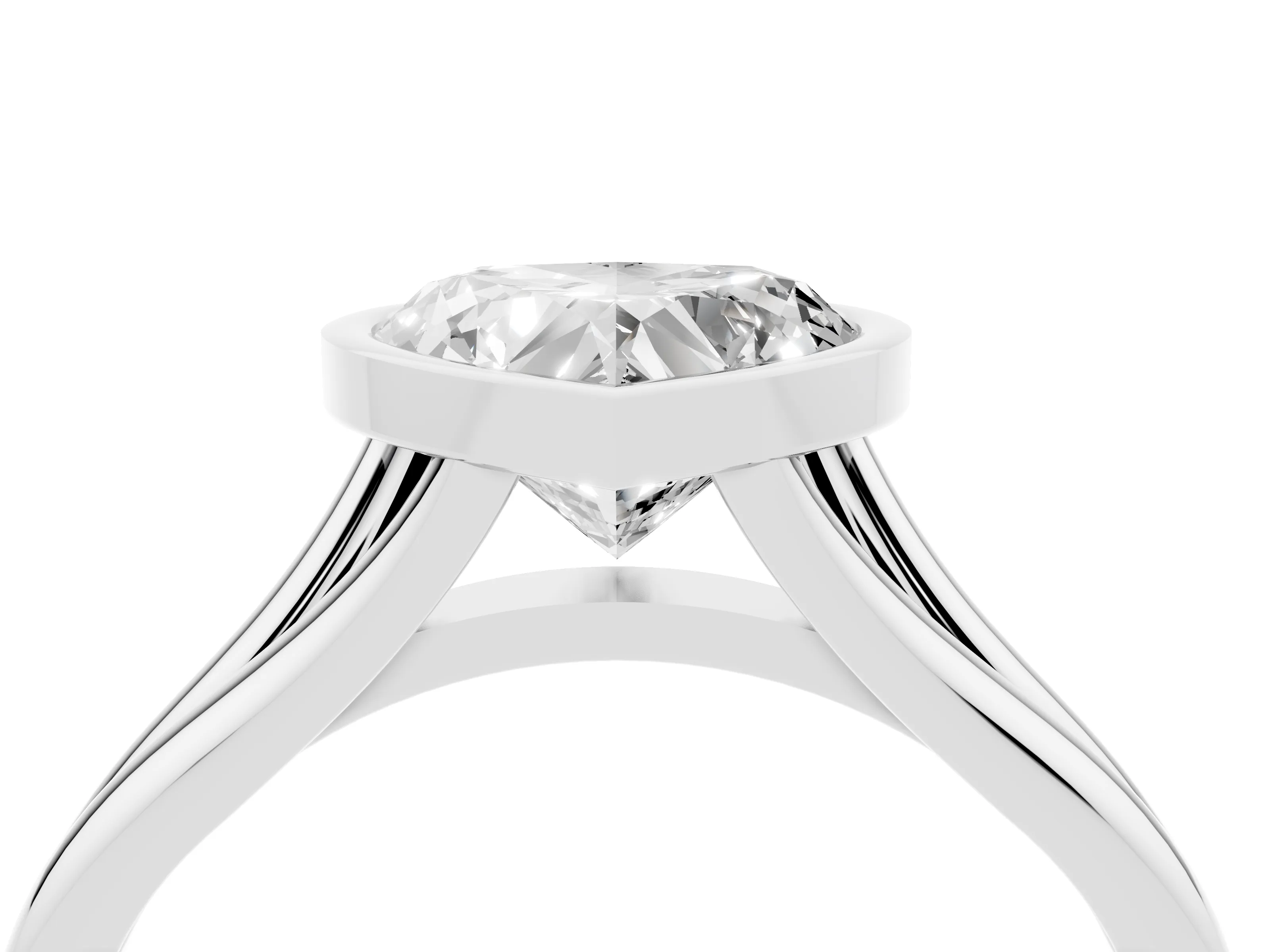 Bezel Set Heart Cut Diamond Solitaire Ring Set in Silver with Tapered Band