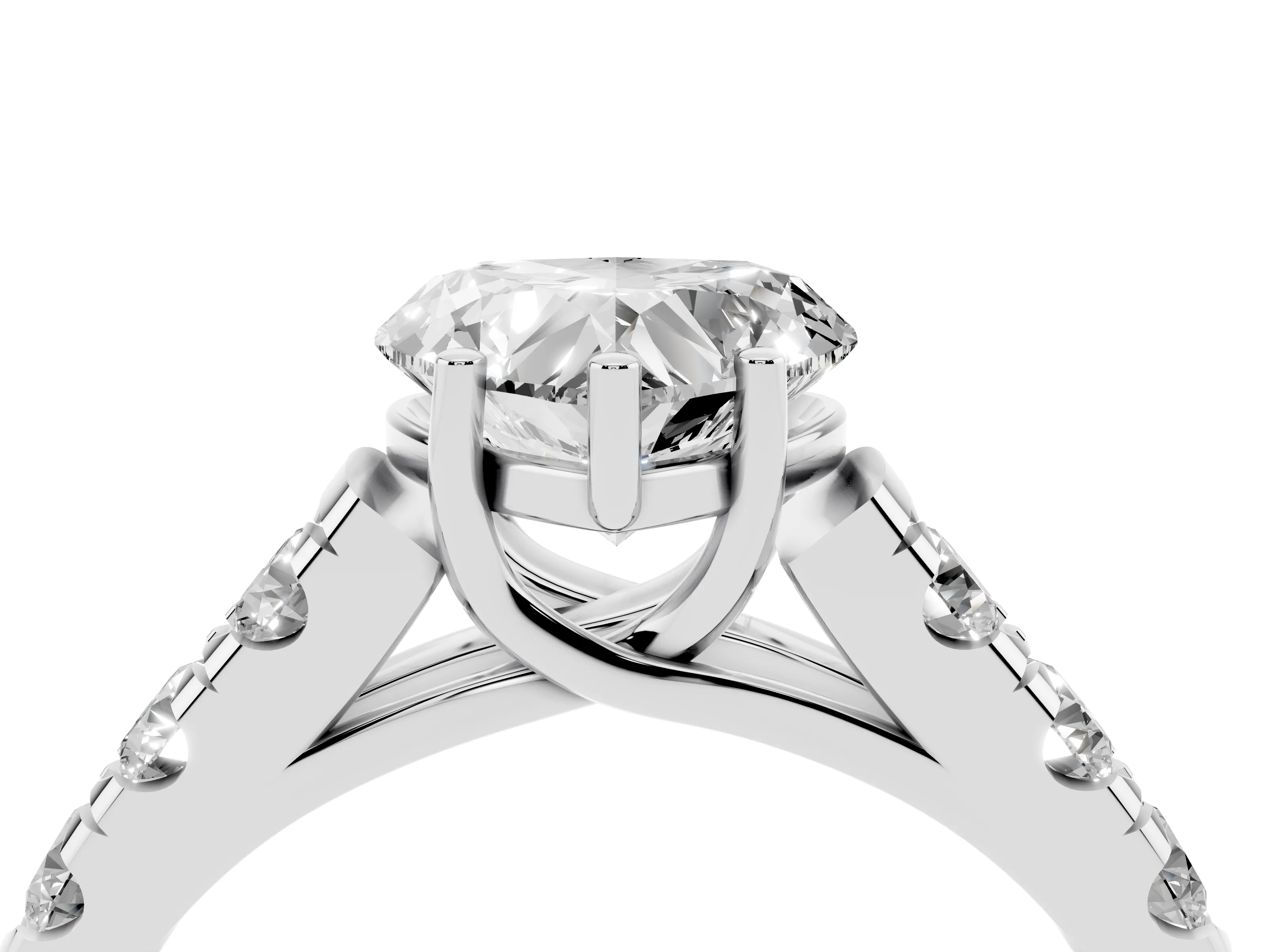 Heart Cut Diamond Solitaire Ring Set in Silver with Cut-Down Micro Pavé Band and Prong Setting