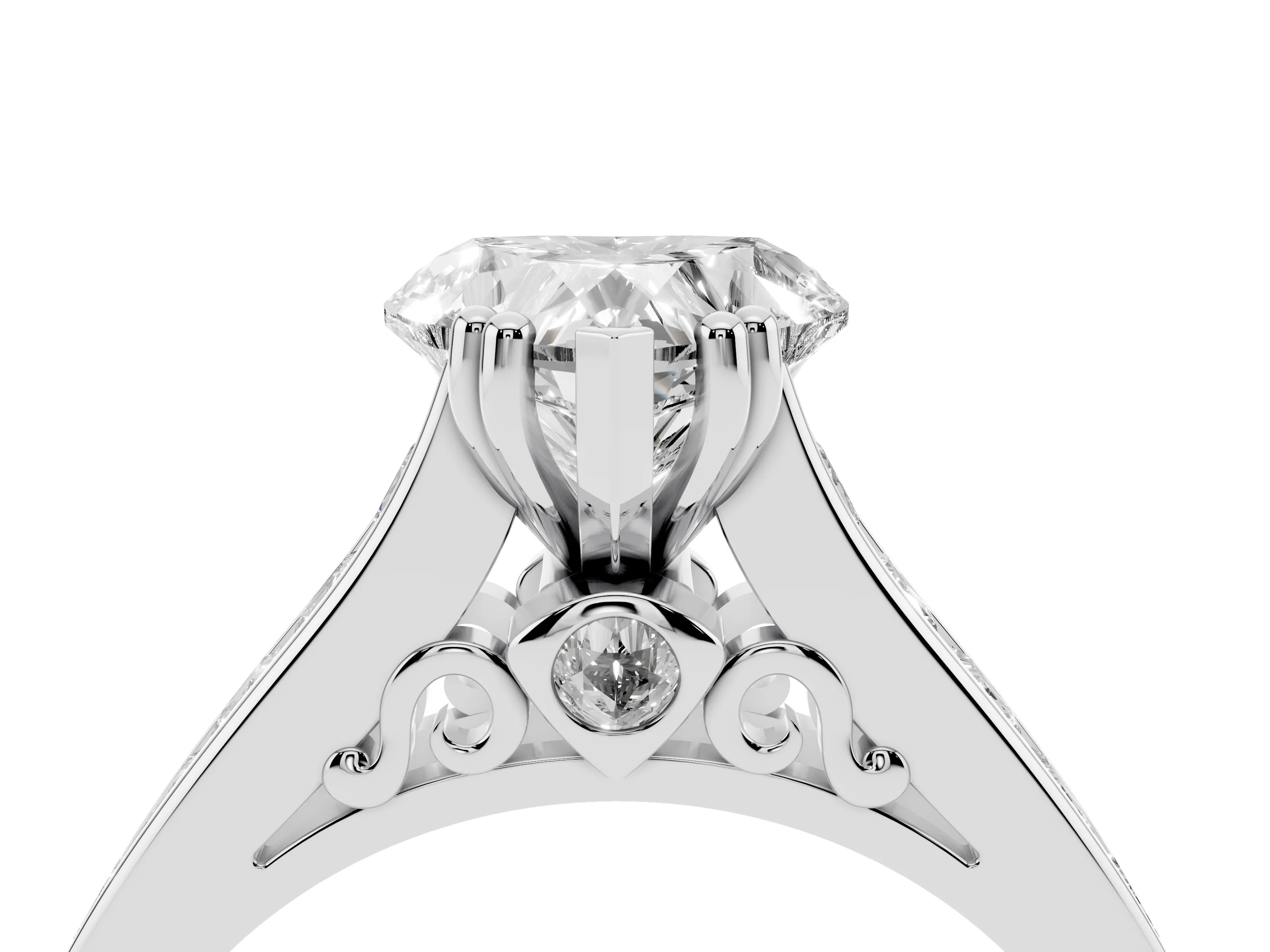 Heart Cut Diamond Channel Set Solitaire Engagement Ring Set in Silver with Prong Setting
