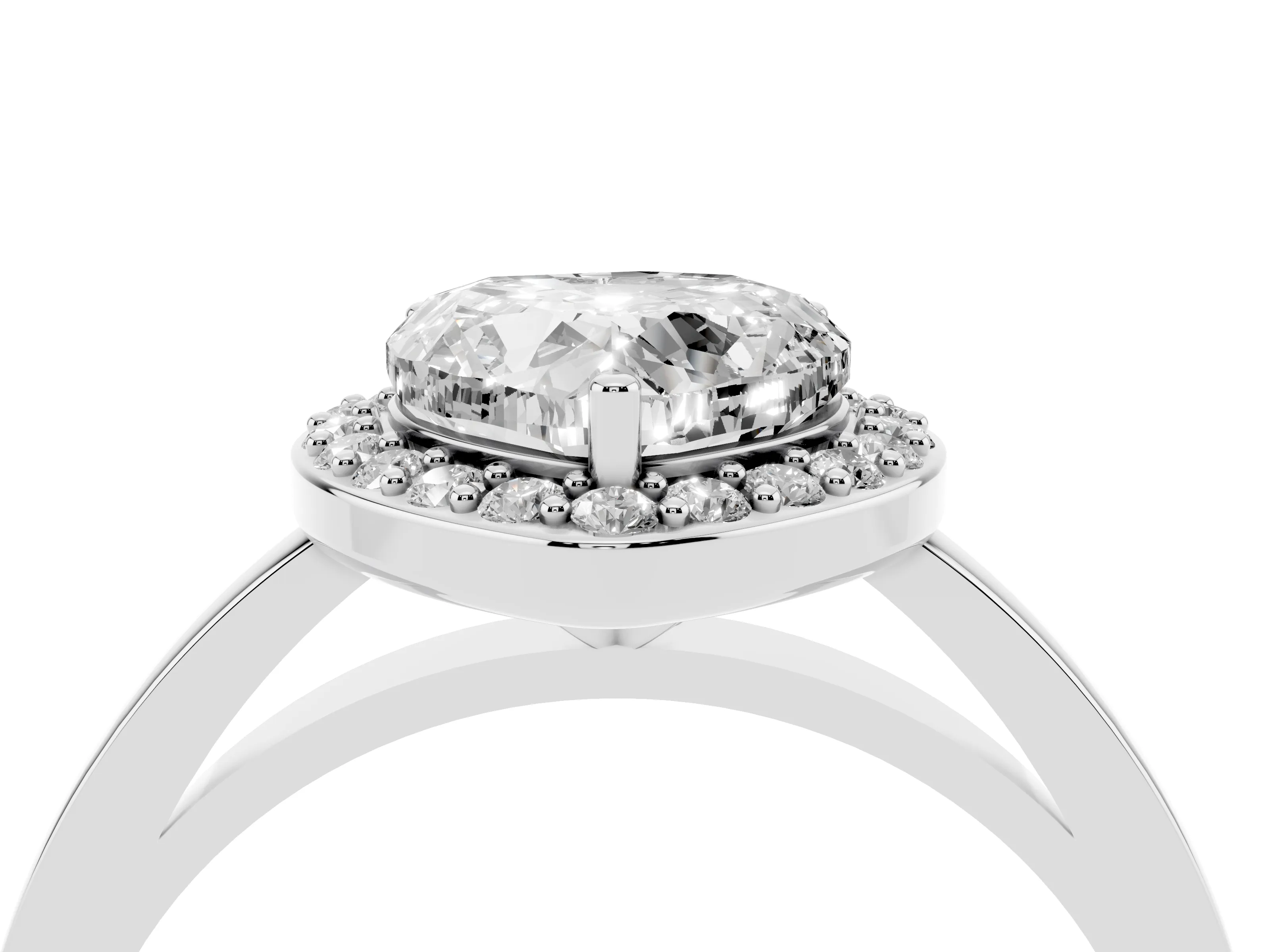 Heart Cut Diamond Halo Ring Set in Silver with Solitaire Band and Prong Setting