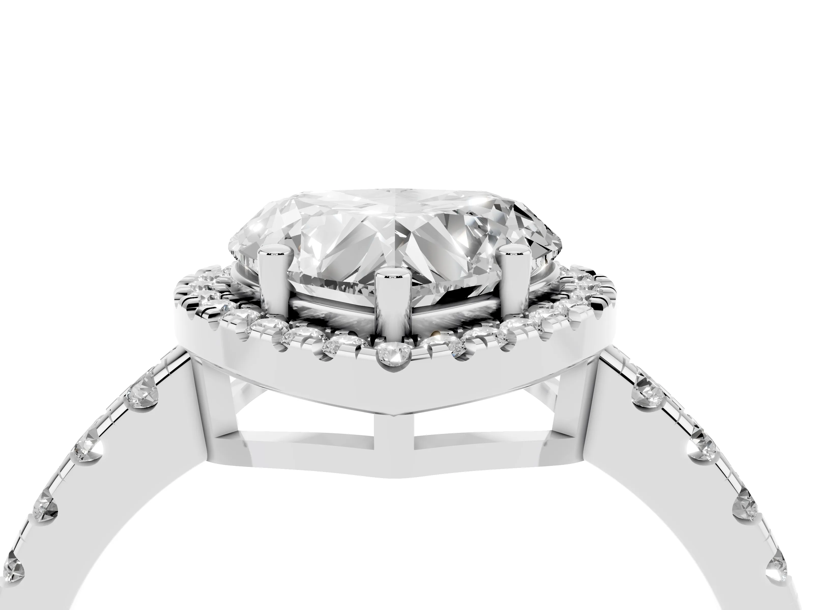Heart Cut Diamond Halo Ring Set in White gold with Delicate Pavé Band and Prong Setting