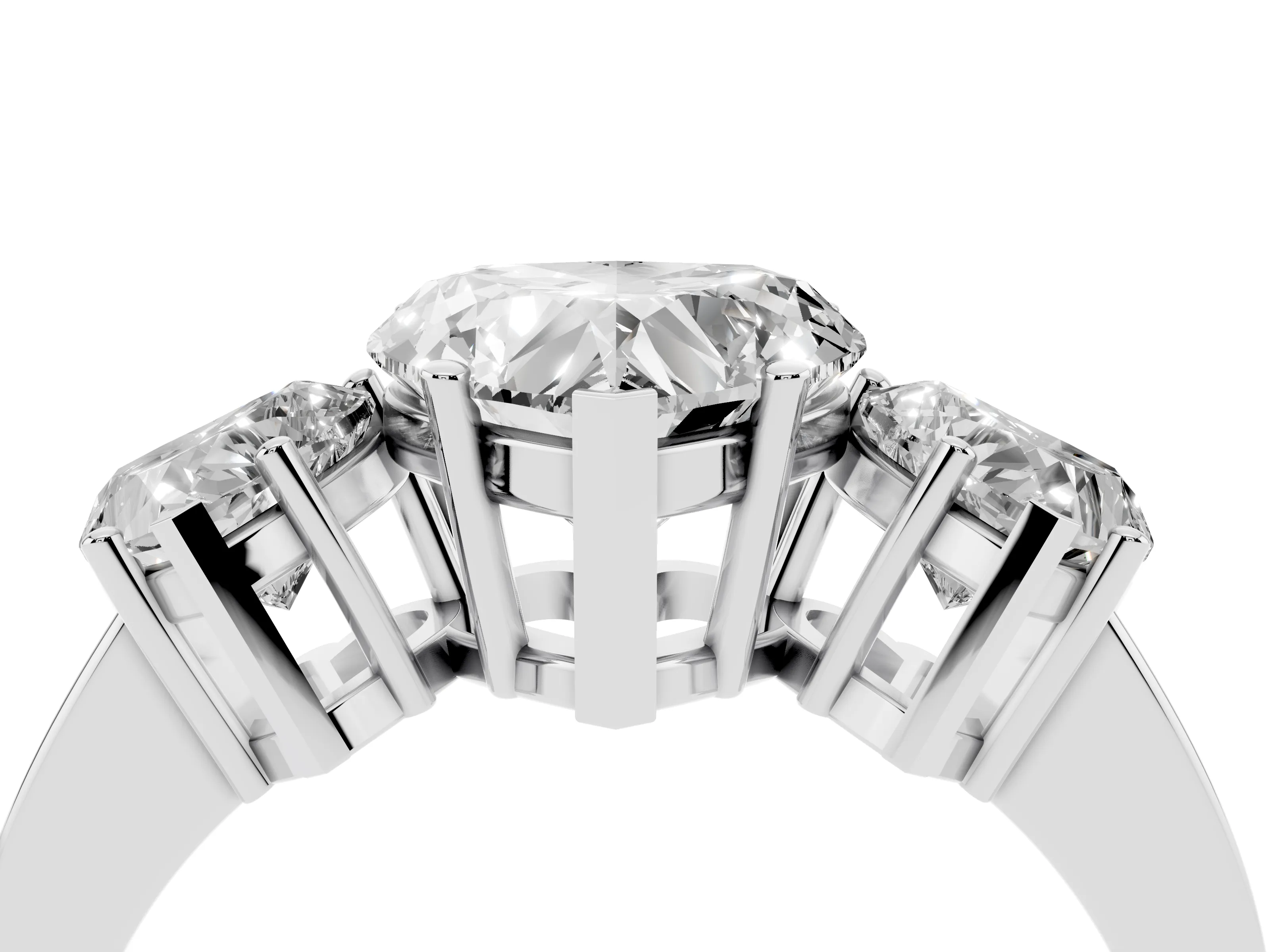 Heart Cut Diamond Three-Stone Engagement Ring Set in Silver with Flat Band