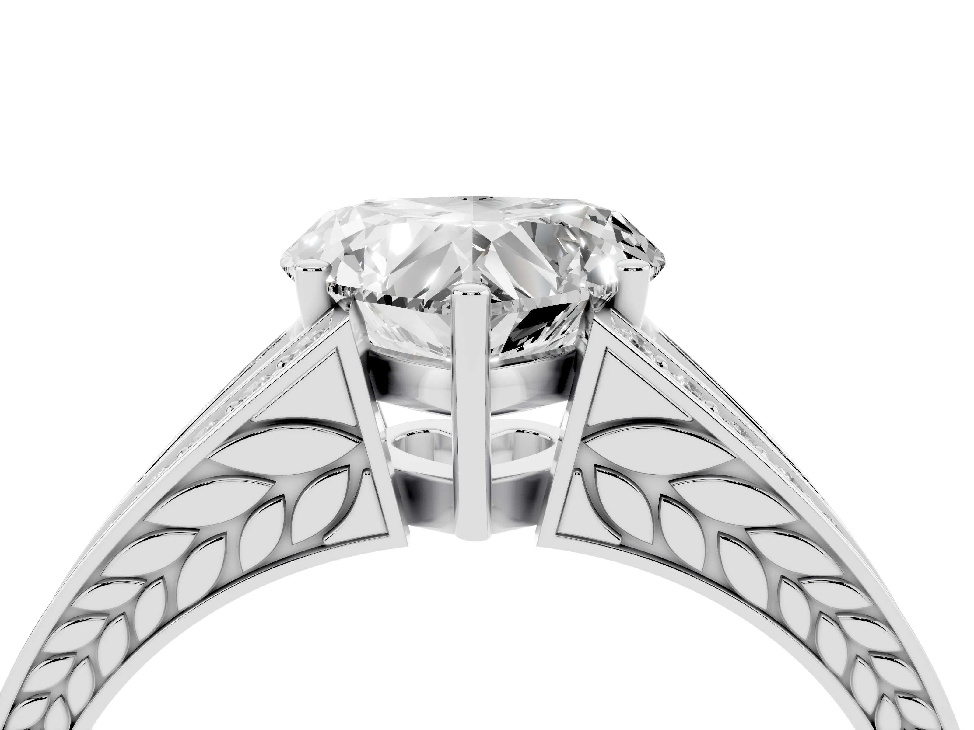 Heart Cut Diamond Split Shank Ring Set in Platinum with Pavé Band and Prong Setting