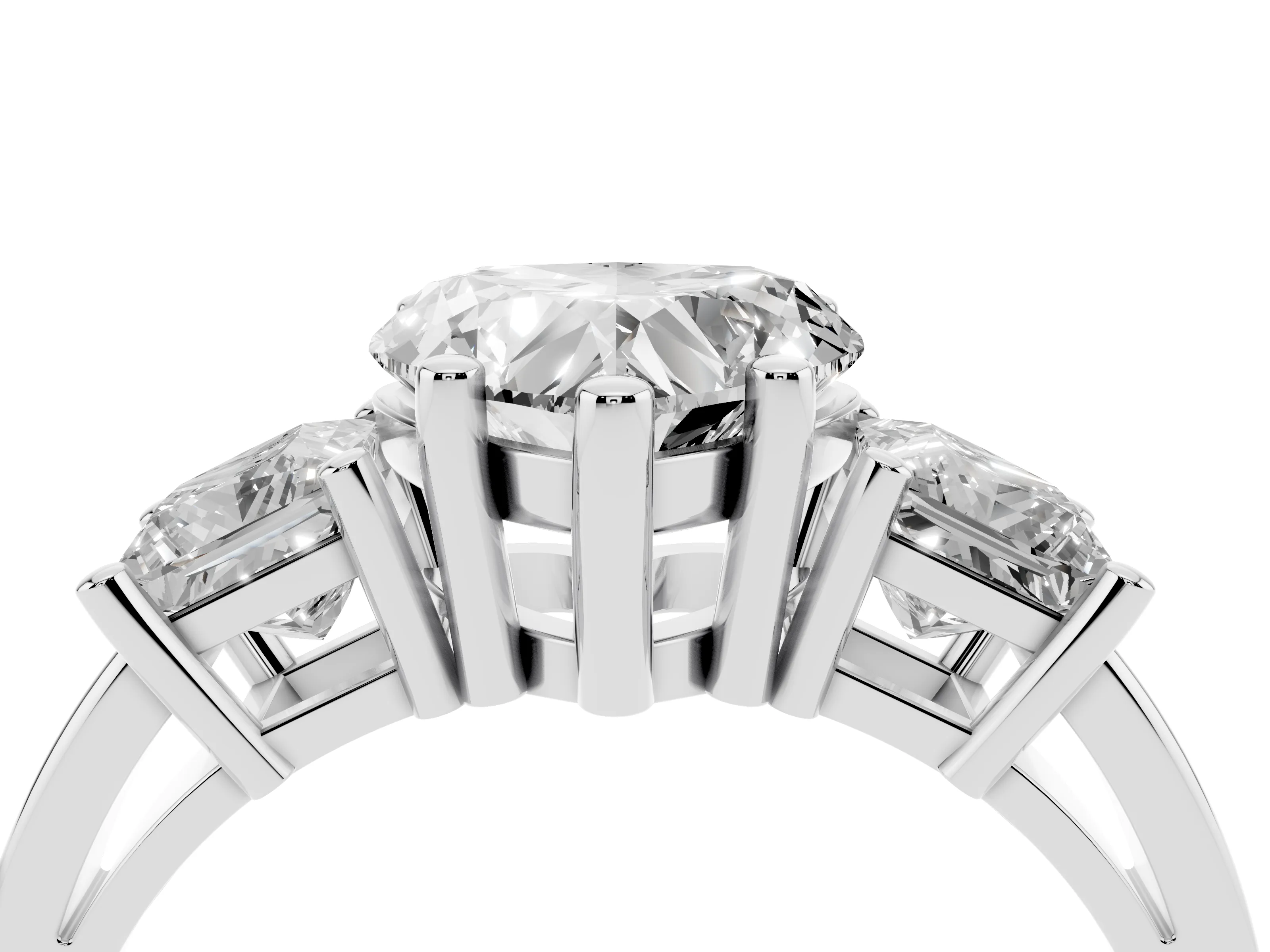 Three-Stone Heart Cut Diamond Solitaire Ring Set in Platinum with Prong Setting